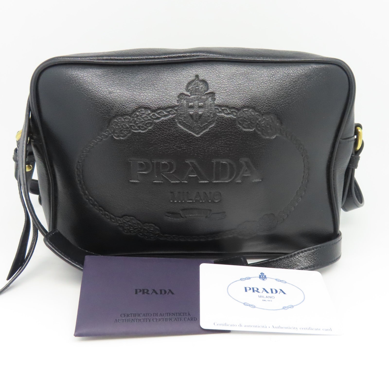 PRADA 牛皮皮革Shoulder Bag金扣肩背袋黑色