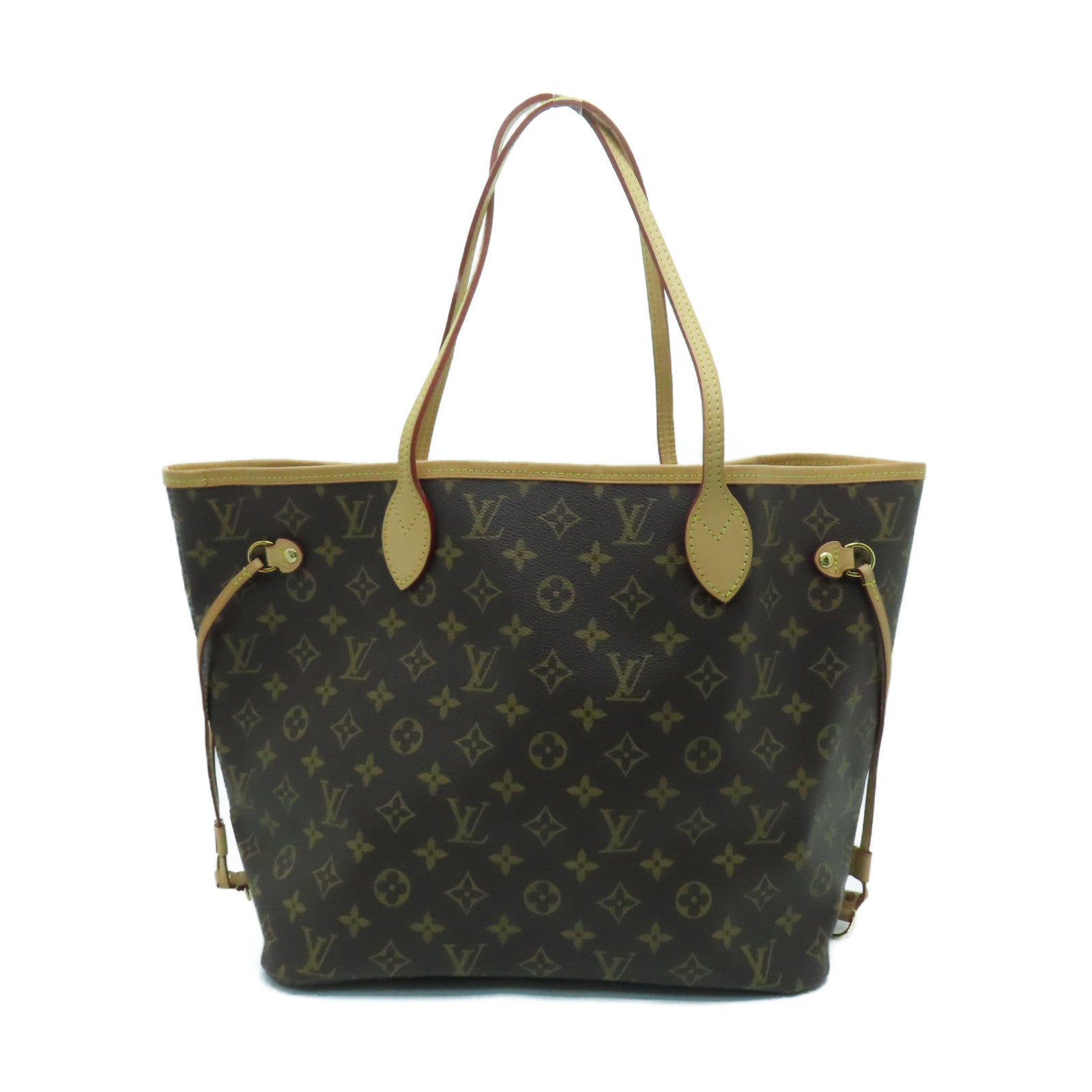 LOUIS VUITTON Monogram Neverfull MM gold buckle handle bag brown