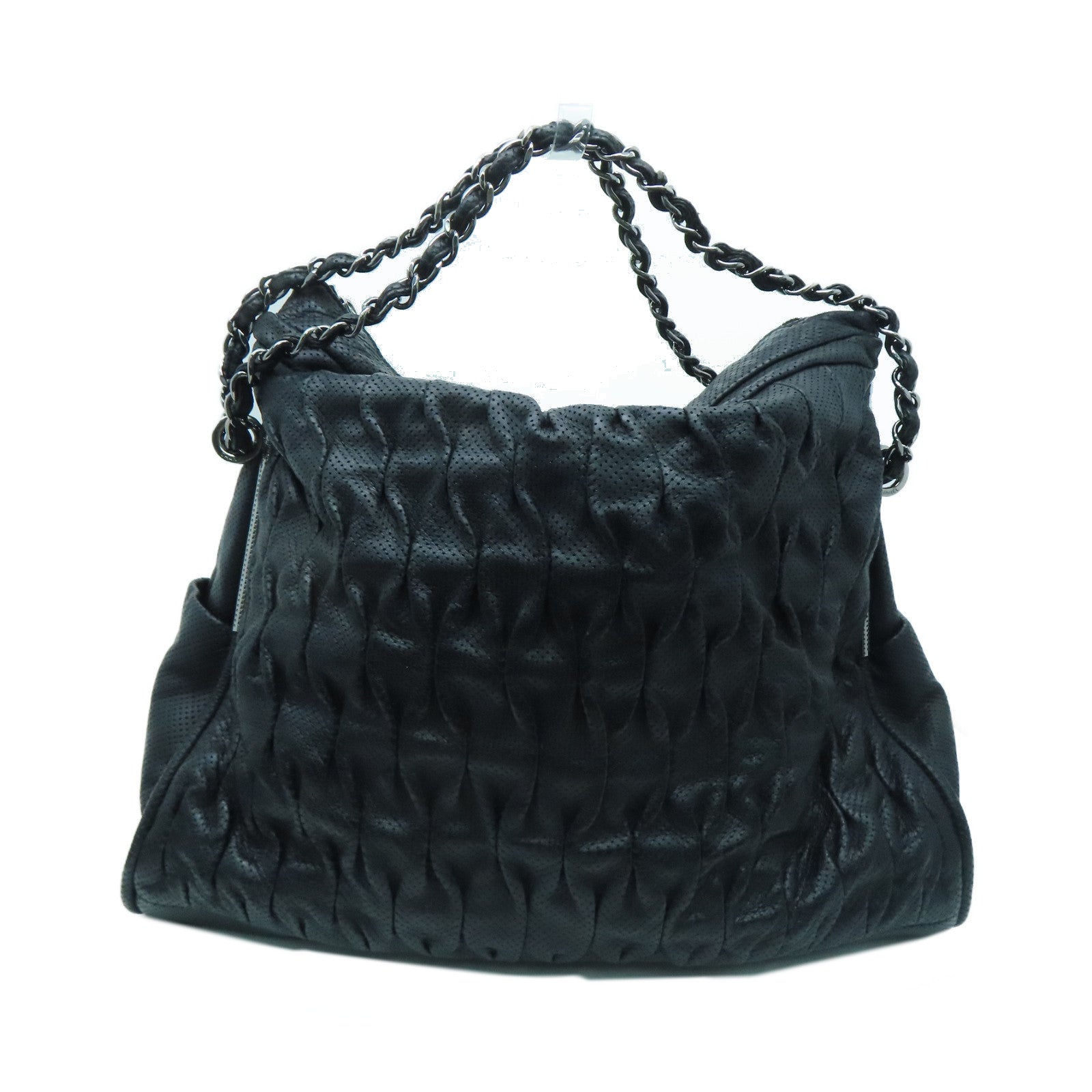 CHANEL 羊皮皮革Chain Bag银扣链带肩背袋黑色