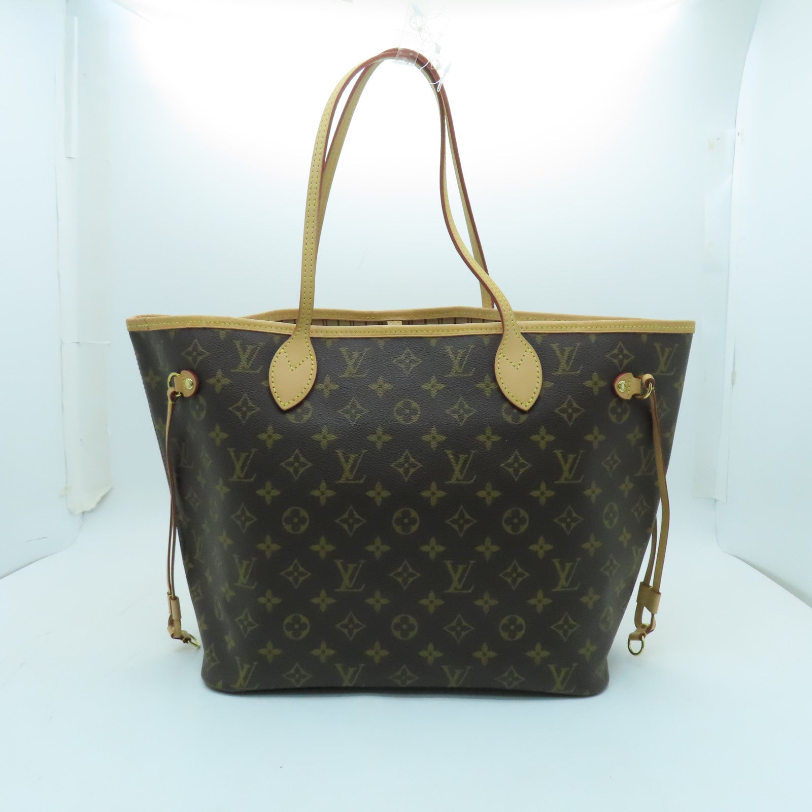 LOUIS VUITTON Monogram Neverfull MM gold buckle handle bag brown