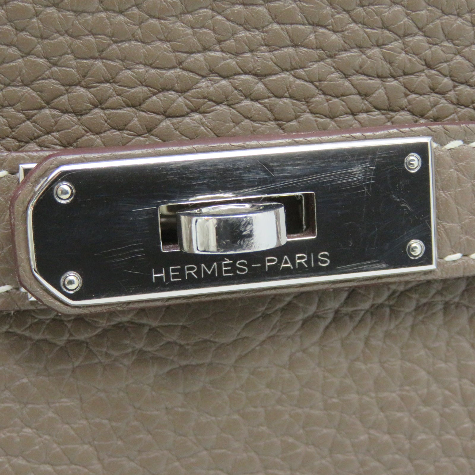 HERMES Clemence皮革Jypsiere 28銀扣肩背袋大象灰