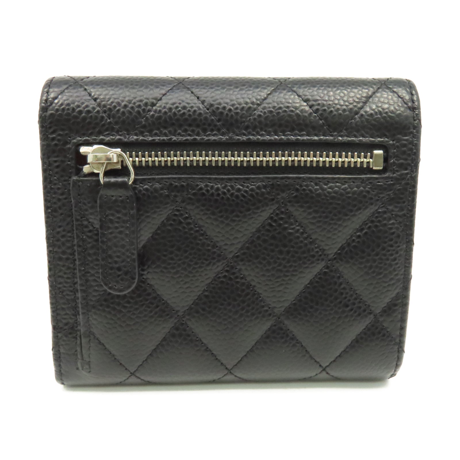 CHANEL 菱格Caviar皮革Classic Small Flap Wallet銀扣錢包黑色
