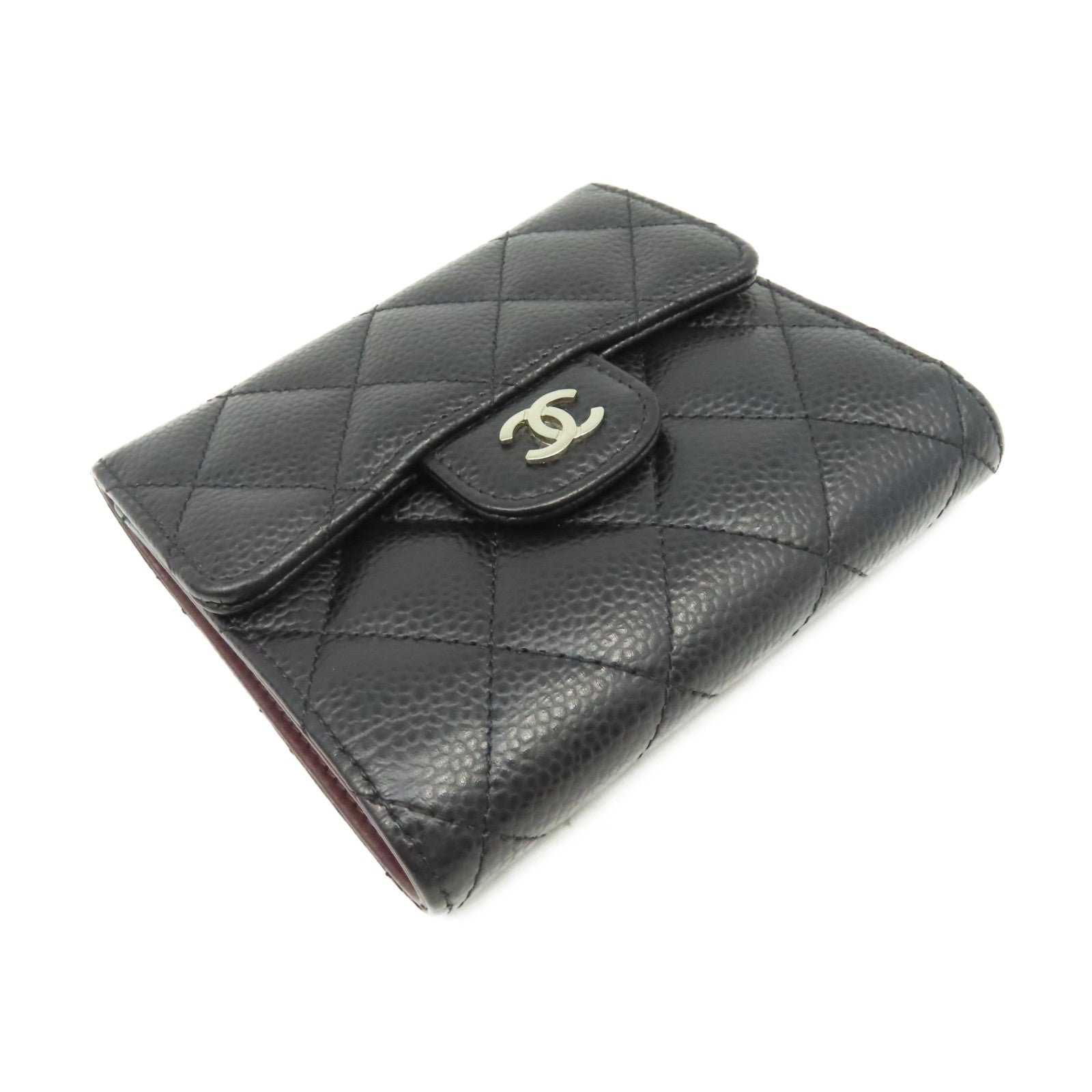 CHANEL 菱格Caviar皮革Classic Small Flap Wallet銀扣錢包黑色