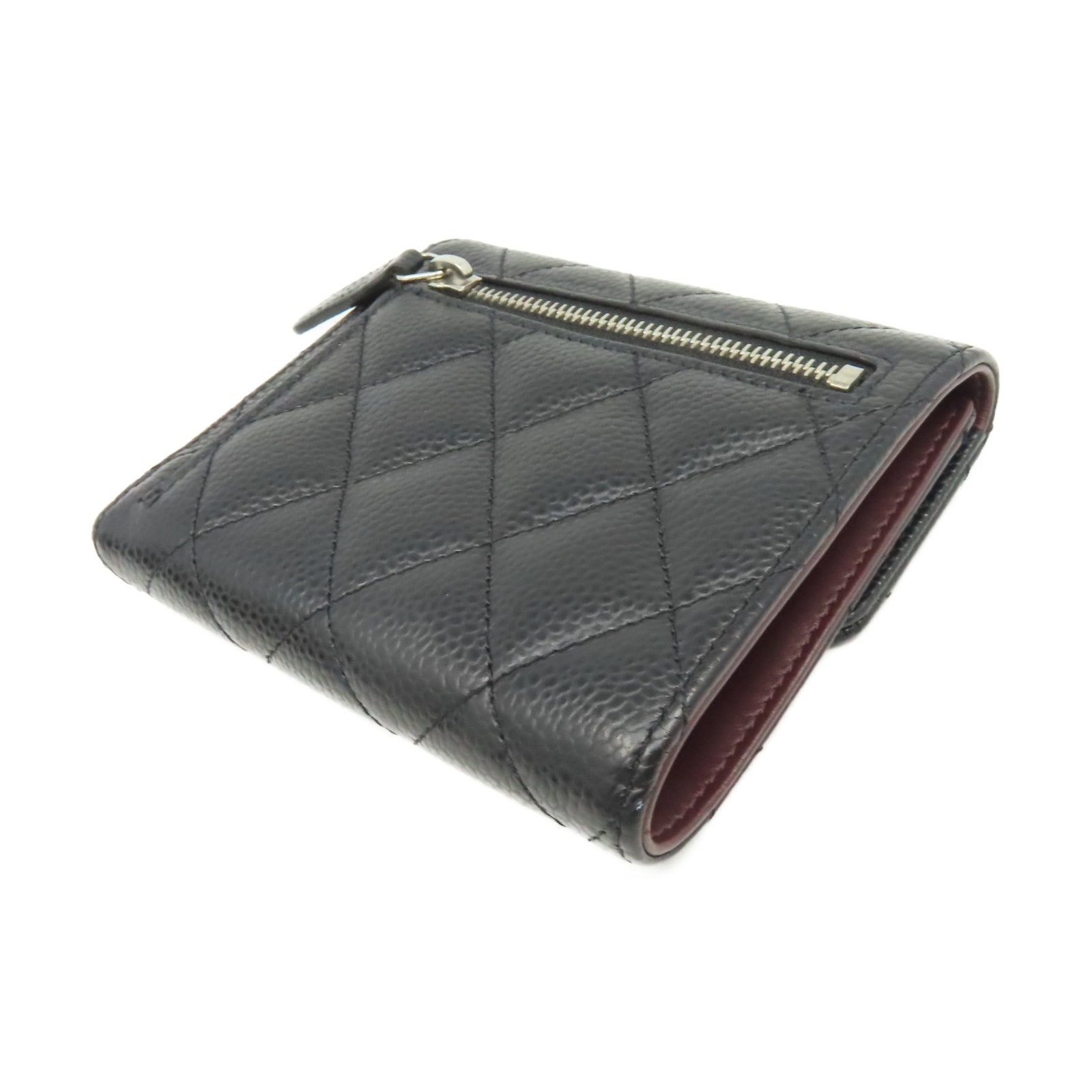 CHANEL 菱格Caviar皮革Classic Small Flap Wallet銀扣錢包黑色