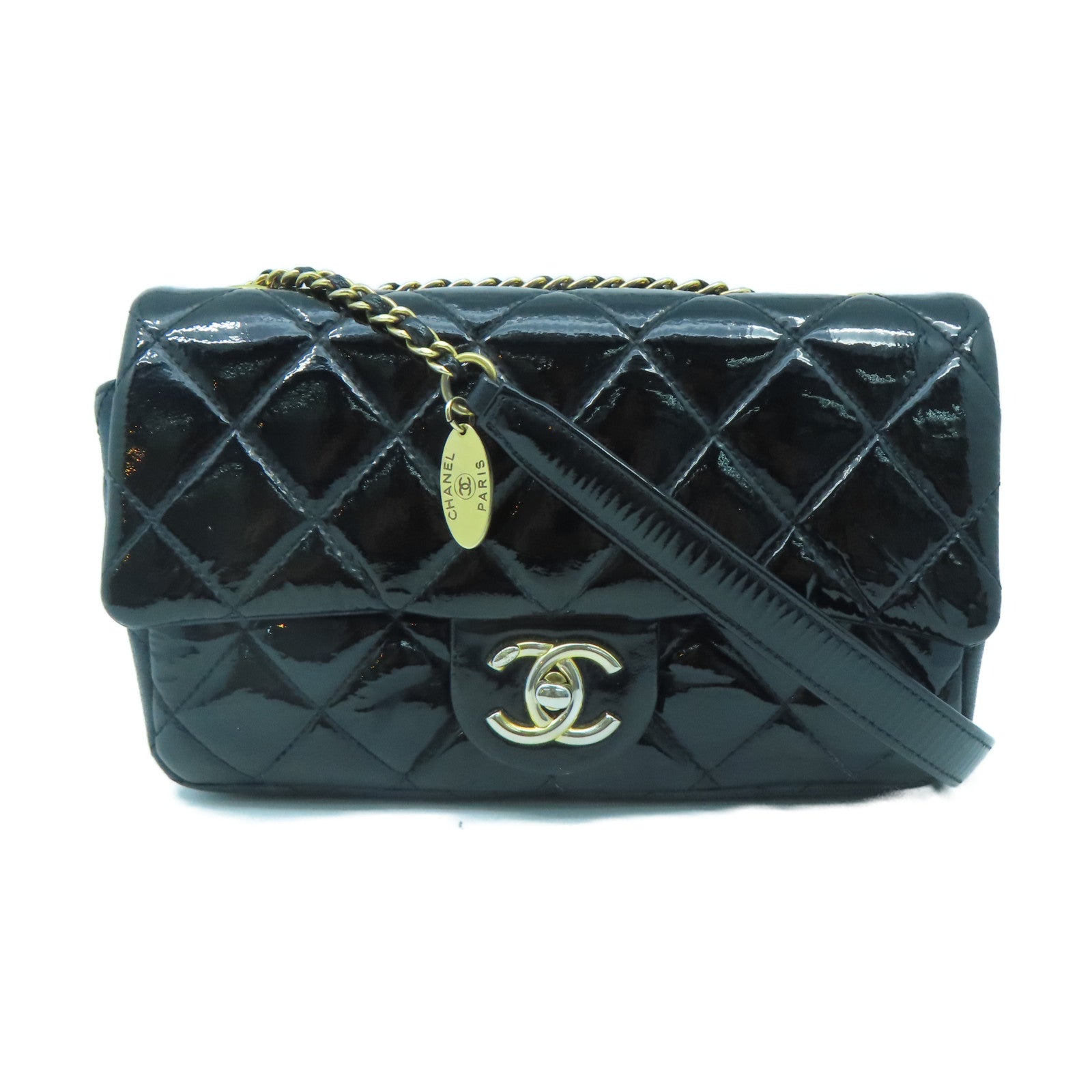 CHANEL rhombic cowhide leather Chain Shoulder gold buckle chain shoulder bag black