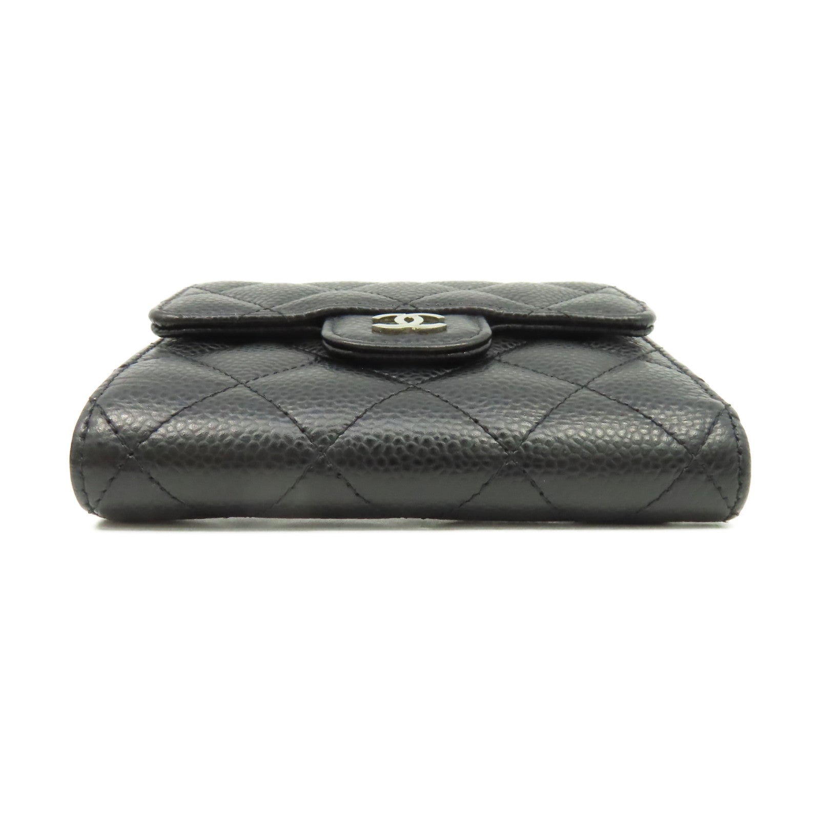 CHANEL 菱格Caviar皮革Classic Small Flap Wallet銀扣錢包黑色
