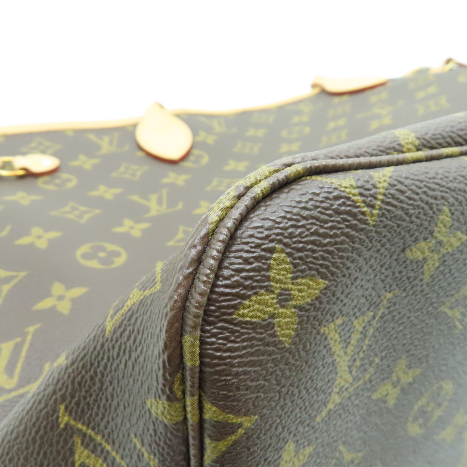 LOUIS VUITTON Monogram Neverfull MM gold buckle handle bag brown