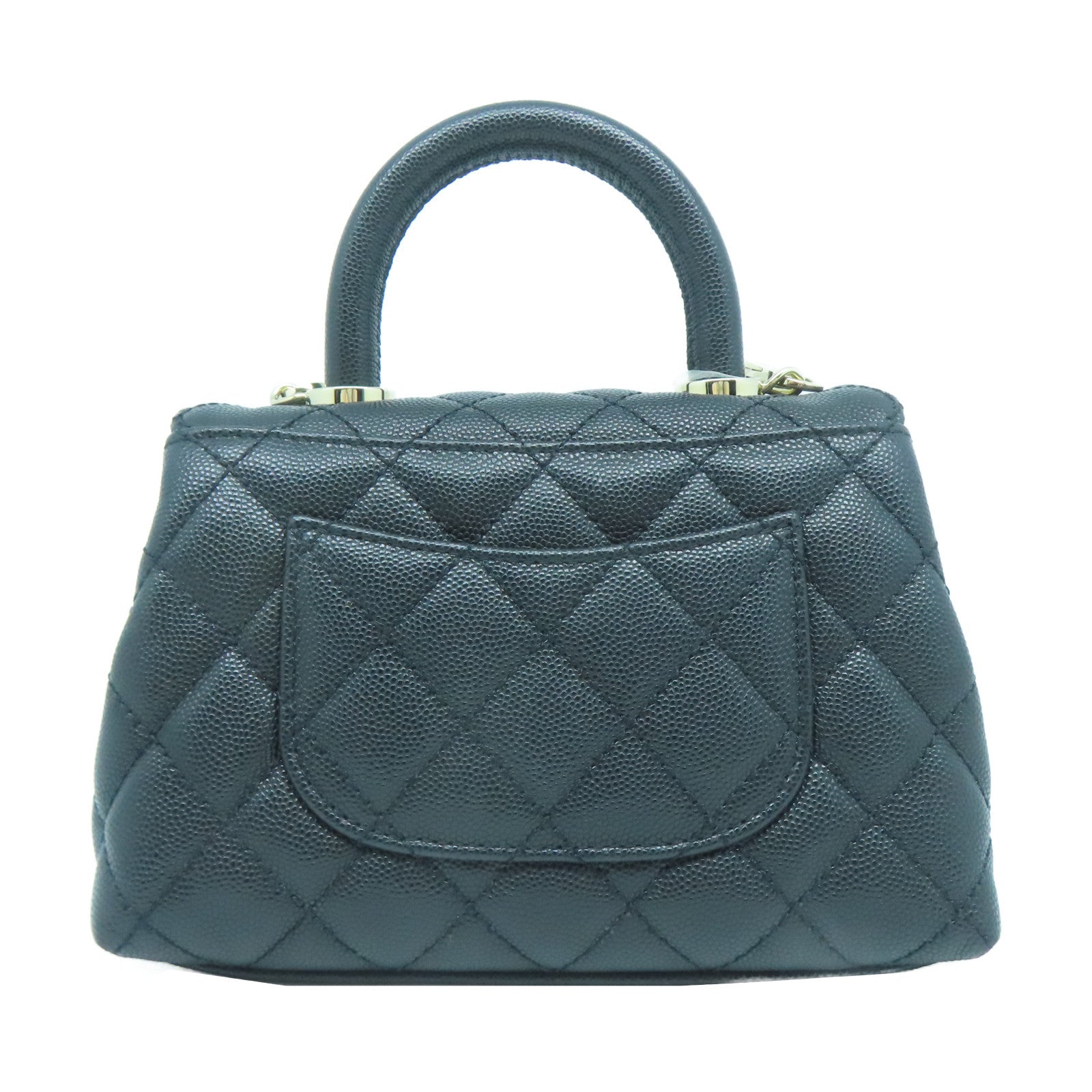 CHANEL 菱格Caviar皮革Coco Handle Mini金扣手挽肩背兩用袋黑色