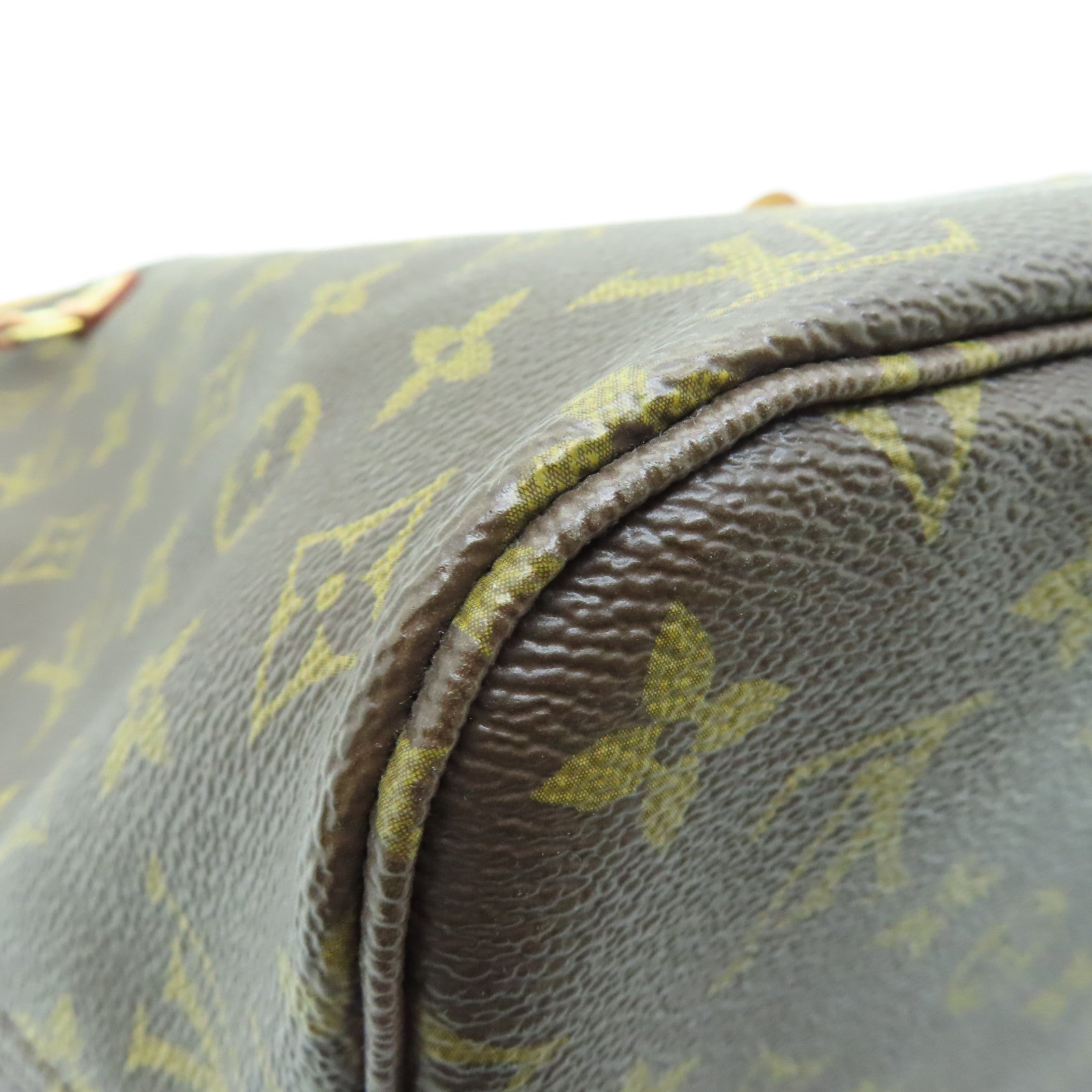 LOUIS VUITTON Monogram Neverfull MM gold buckle handle bag brown