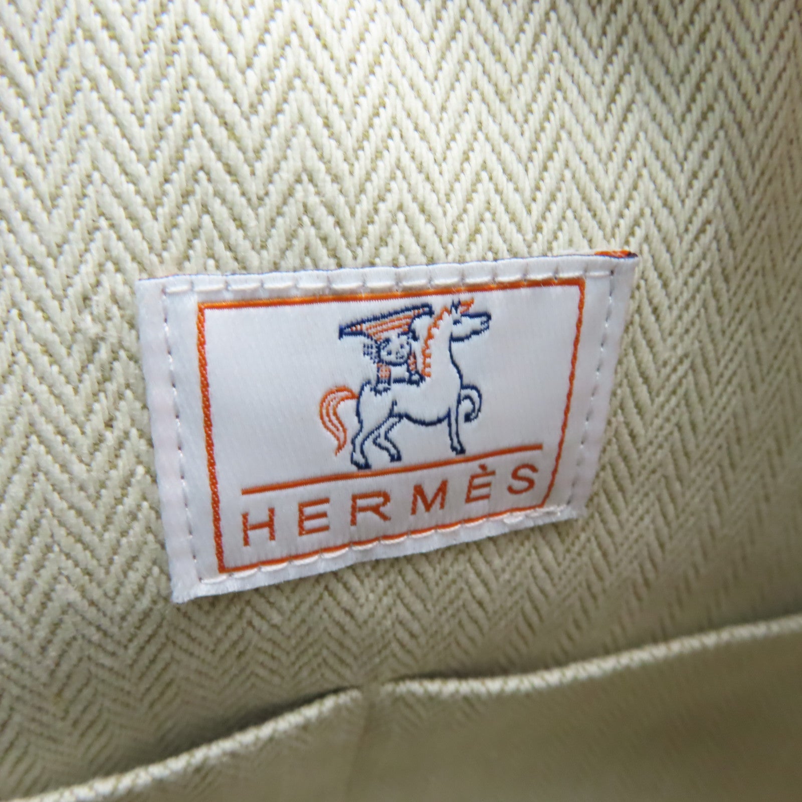 HERMES 帆布Bride a Brac銀扣手挽袋橙色/紅色