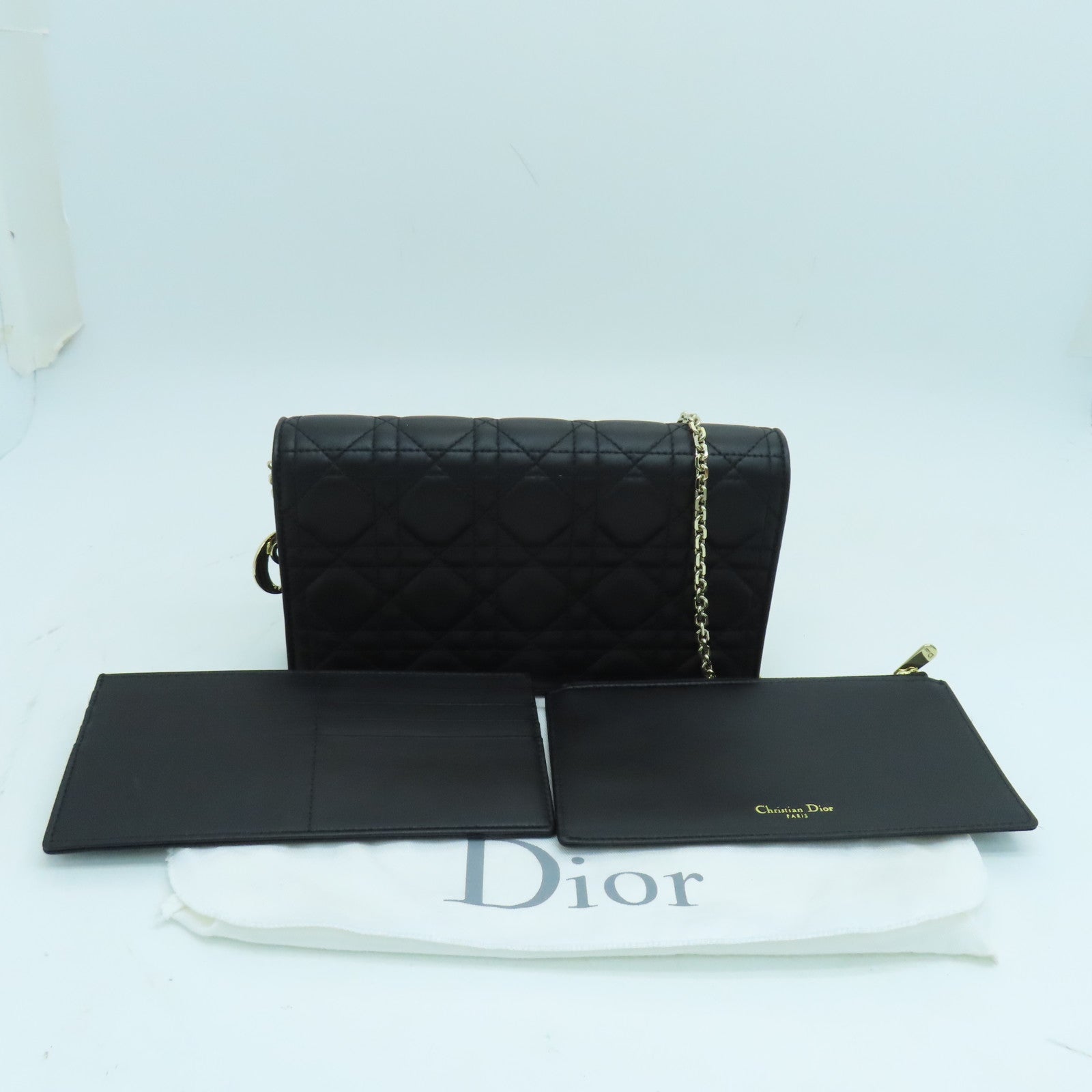 Dior 牛皮皮革Chain Shoulder銀扣鏈帶肩背袋黑色
