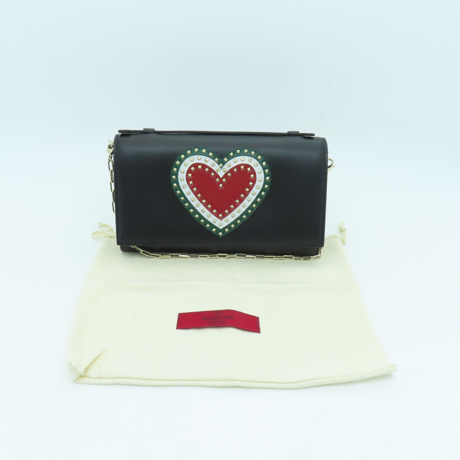 Valentino 牛皮皮革Rockstud Chain Shoulder Bag金扣鏈帶肩背袋黑色