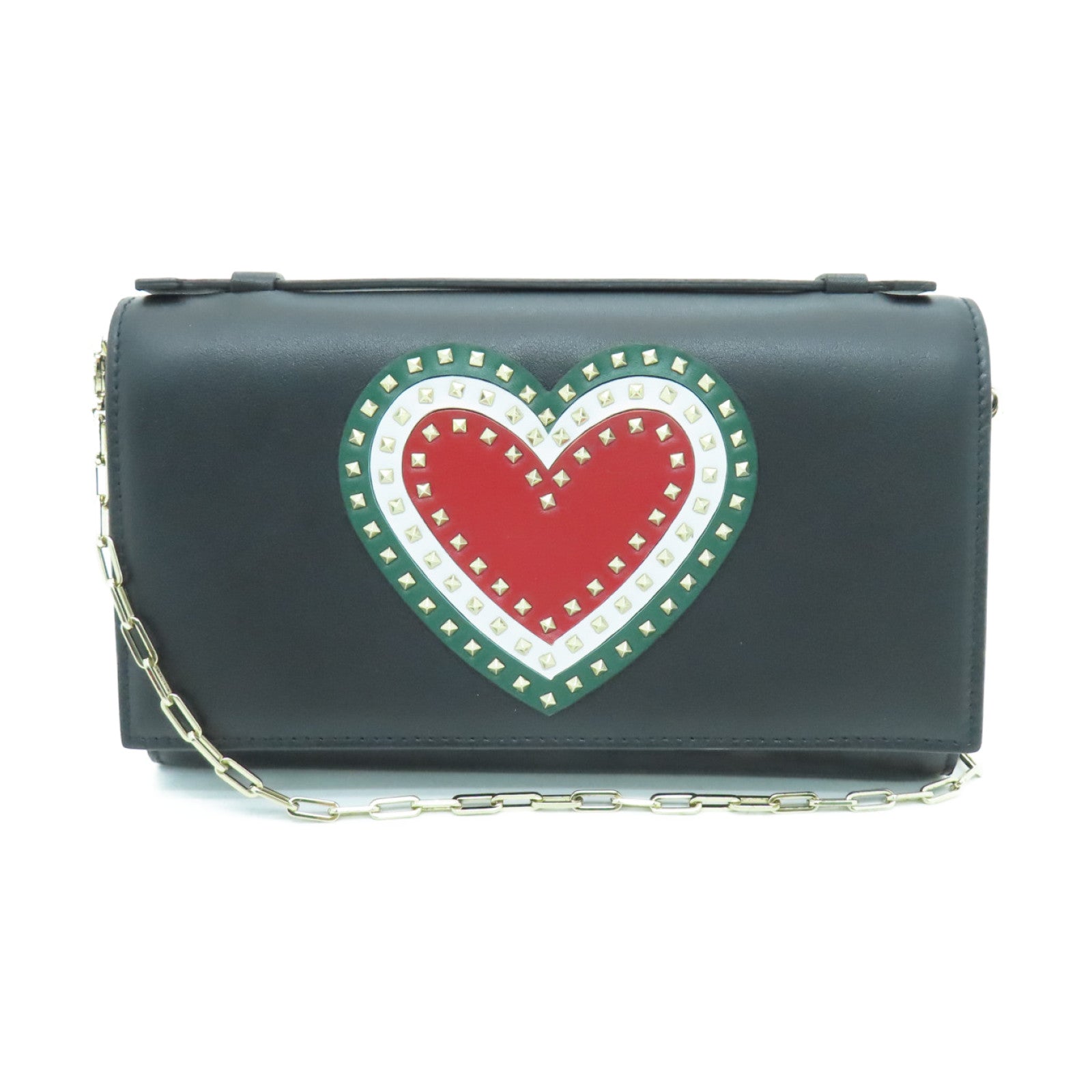 Valentino 牛皮皮革Rockstud Chain Shoulder Bag金扣鏈帶肩背袋黑色
