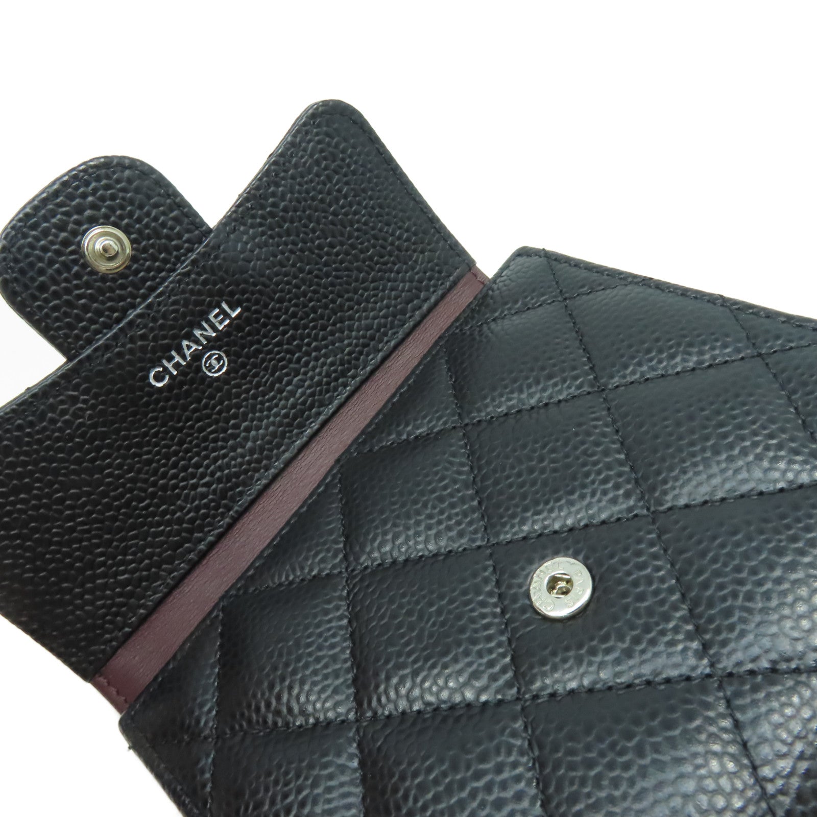 CHANEL 菱格Caviar皮革Classic Small Flap Wallet銀扣錢包黑色