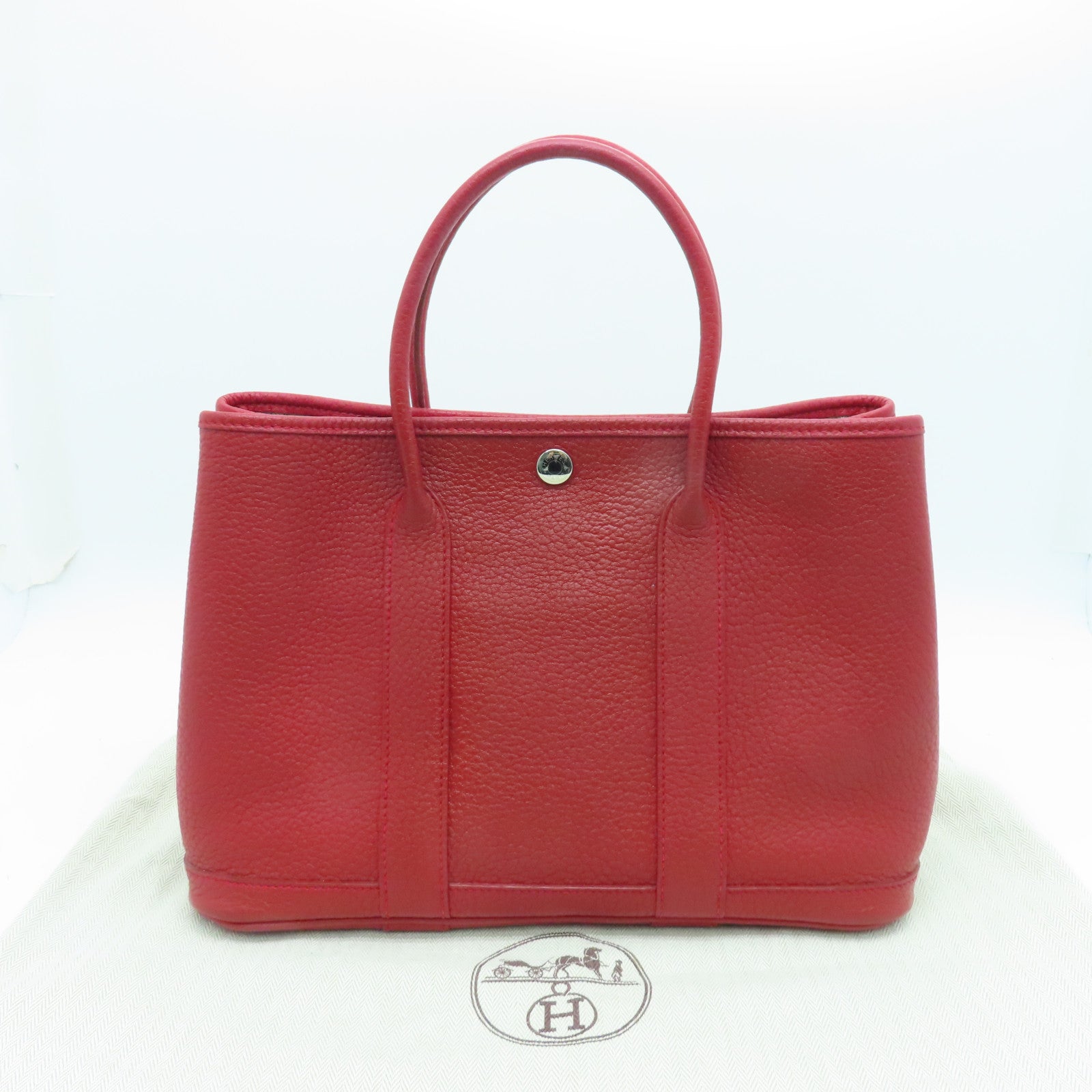 HERMES Negonda皮革Garden Party TPM银扣手挽袋Rouge Casaque红色