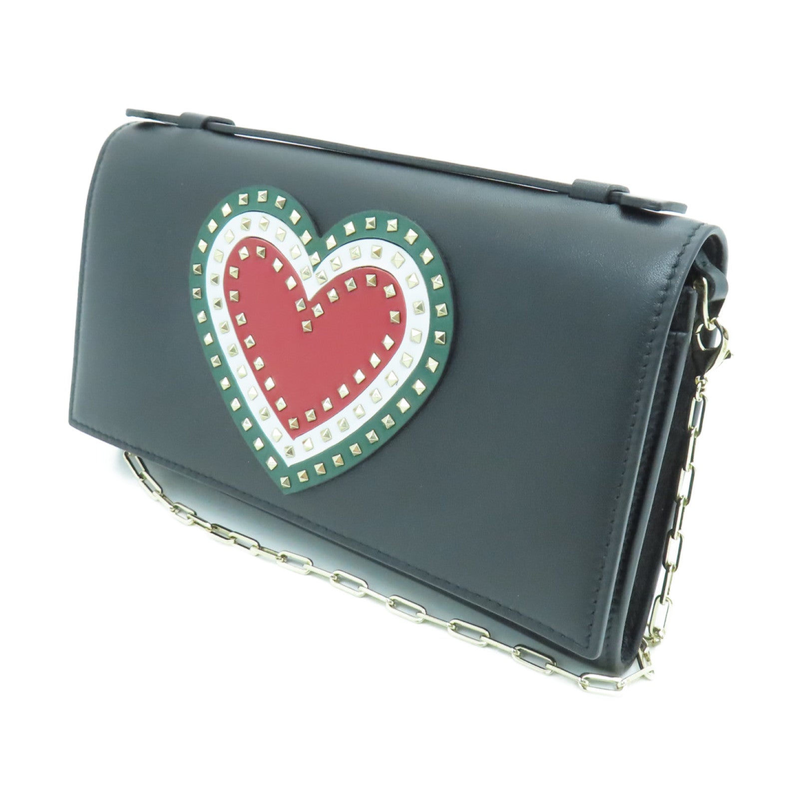 Valentino 牛皮皮革Rockstud Chain Shoulder Bag金扣鏈帶肩背袋黑色