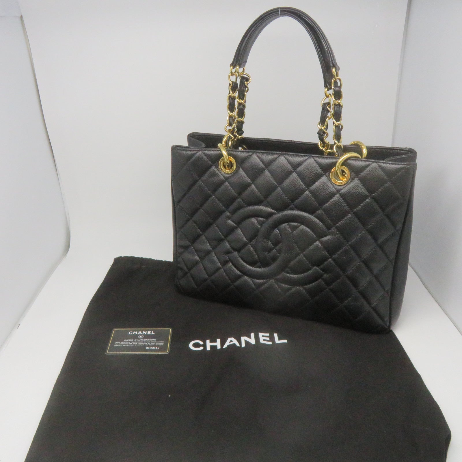 CHANEL Caviar皮革GST金扣鏈帶肩背袋黑色