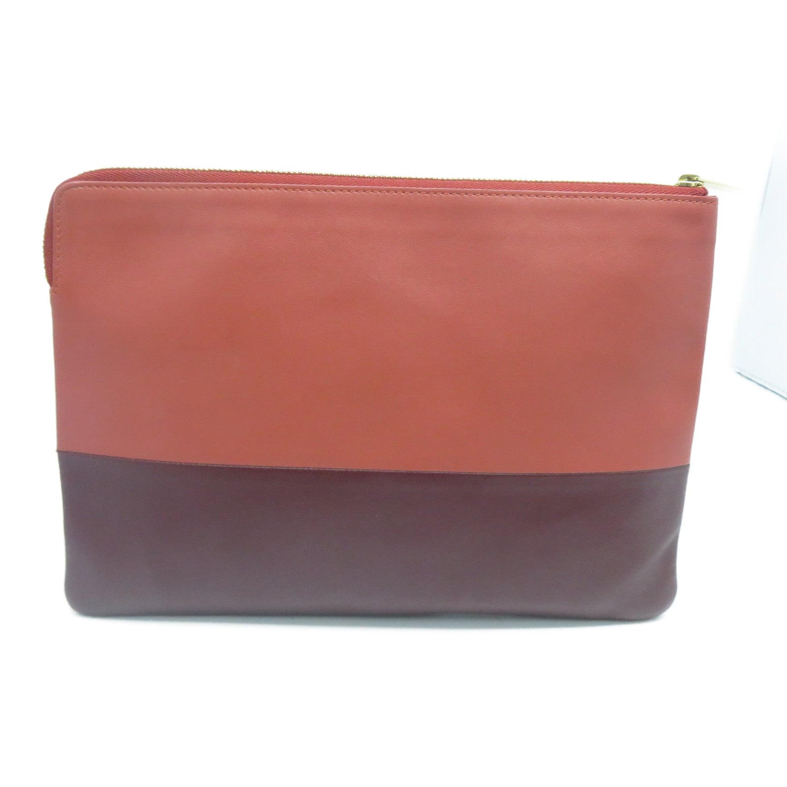 CELINE 牛皮皮革Clutch金扣手拿包紅色/啡色