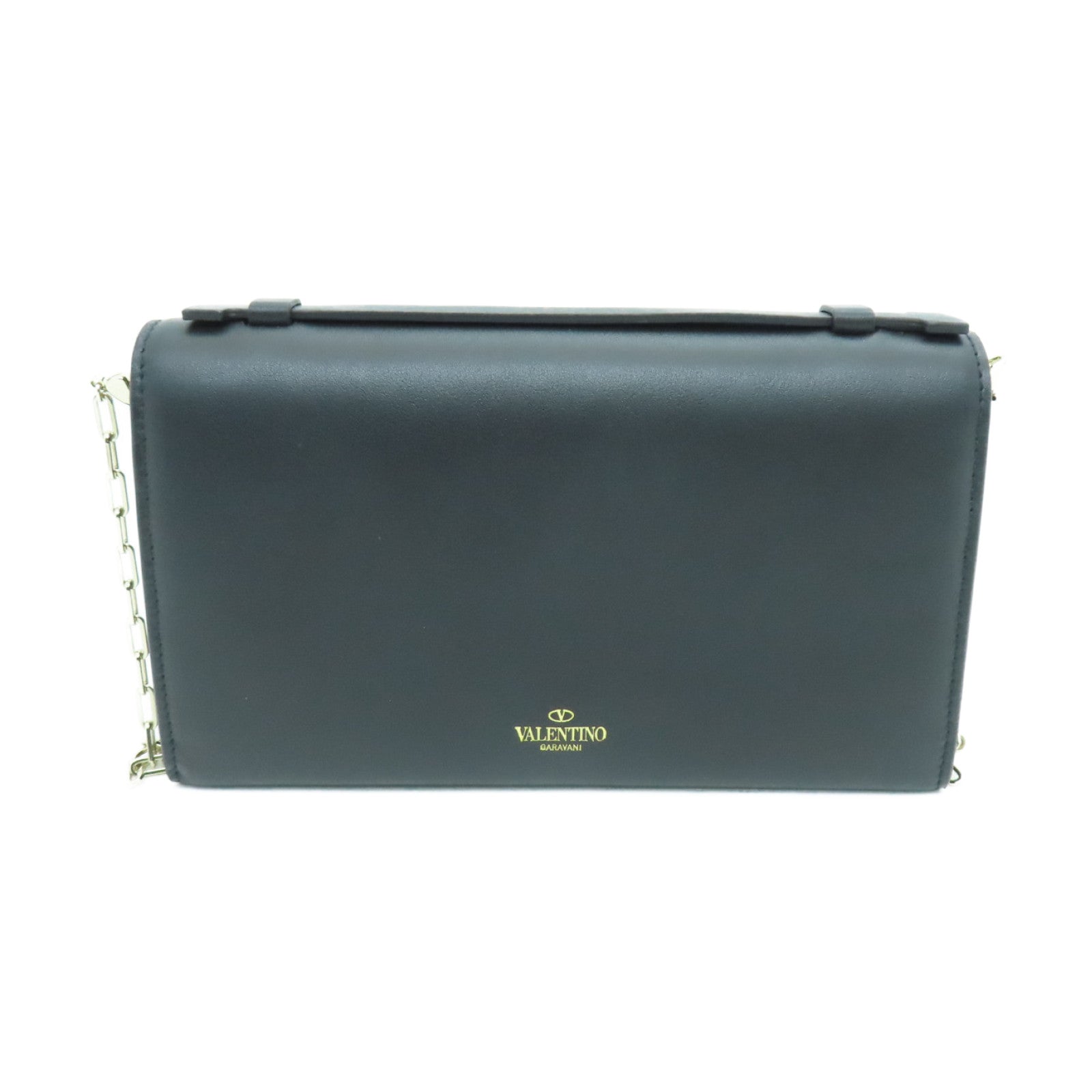 Valentino 牛皮皮革Rockstud Chain Shoulder Bag金扣鏈帶肩背袋黑色