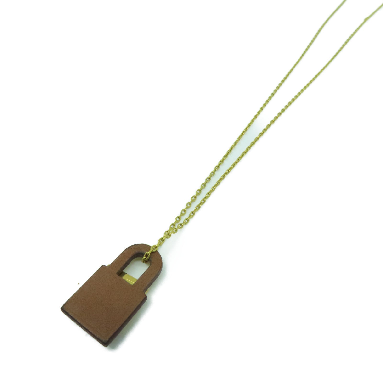 HERMES Swift皮革/金屬O'Kelly Necklace項鍊金色/啡色
