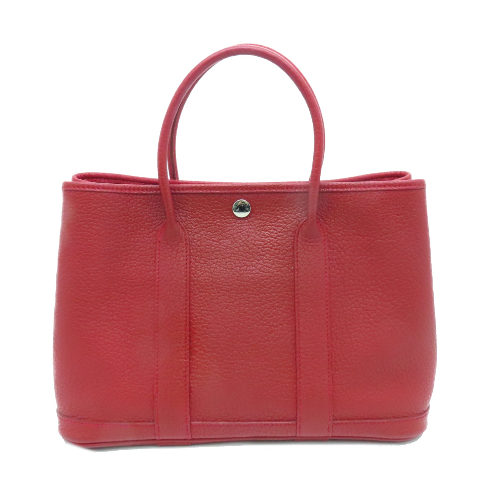 HERMES Negonda皮革Garden Party TPM银扣手挽袋Rouge Casaque红色