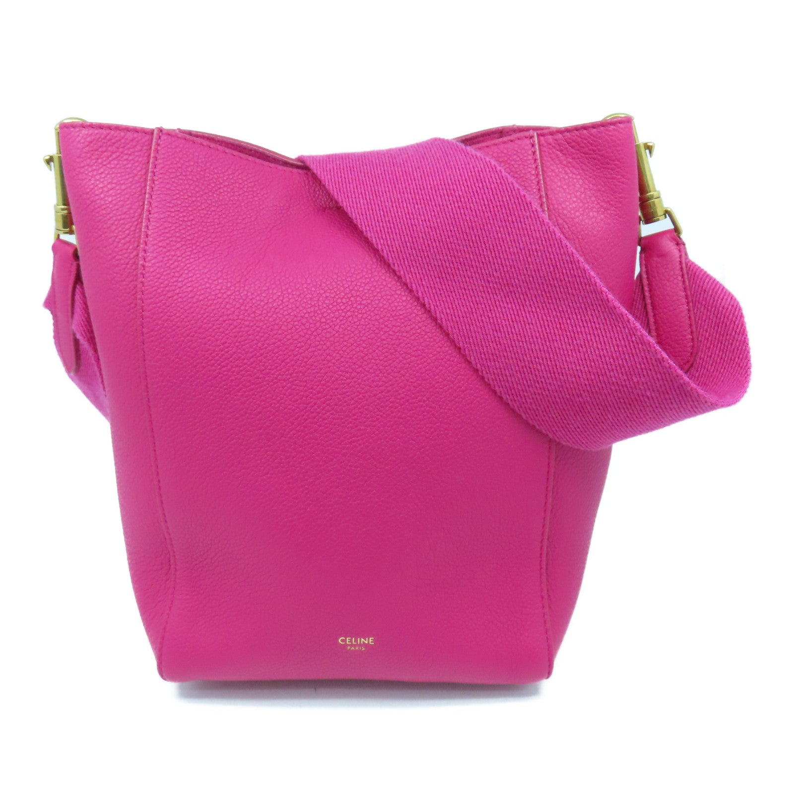 CELINE 牛皮皮革Sangle Bucket Small金扣肩背袋粉紅色