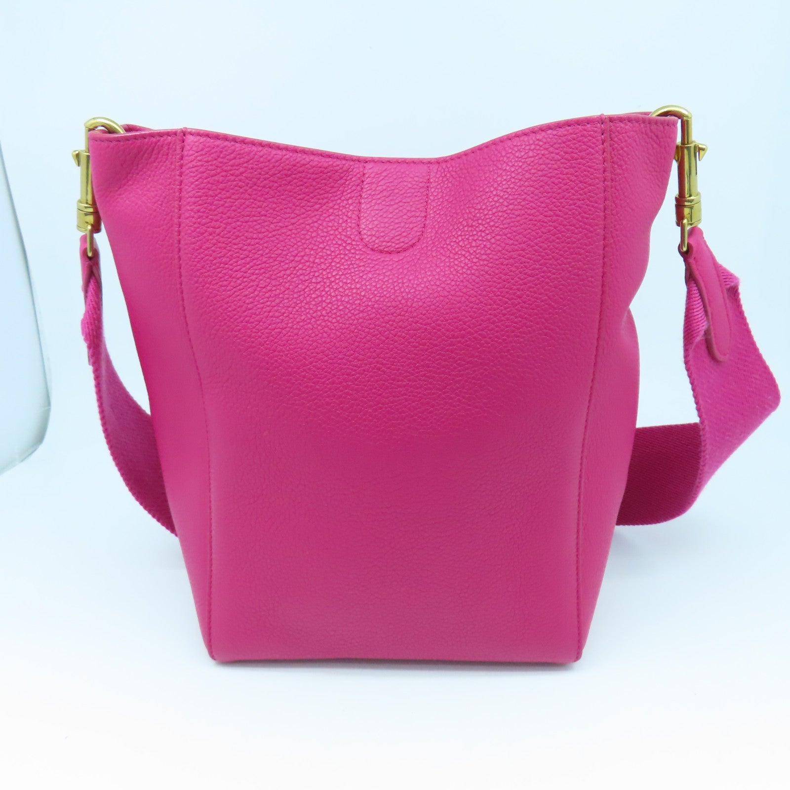 CELINE 牛皮皮革Sangle Bucket Small金扣肩背袋粉紅色