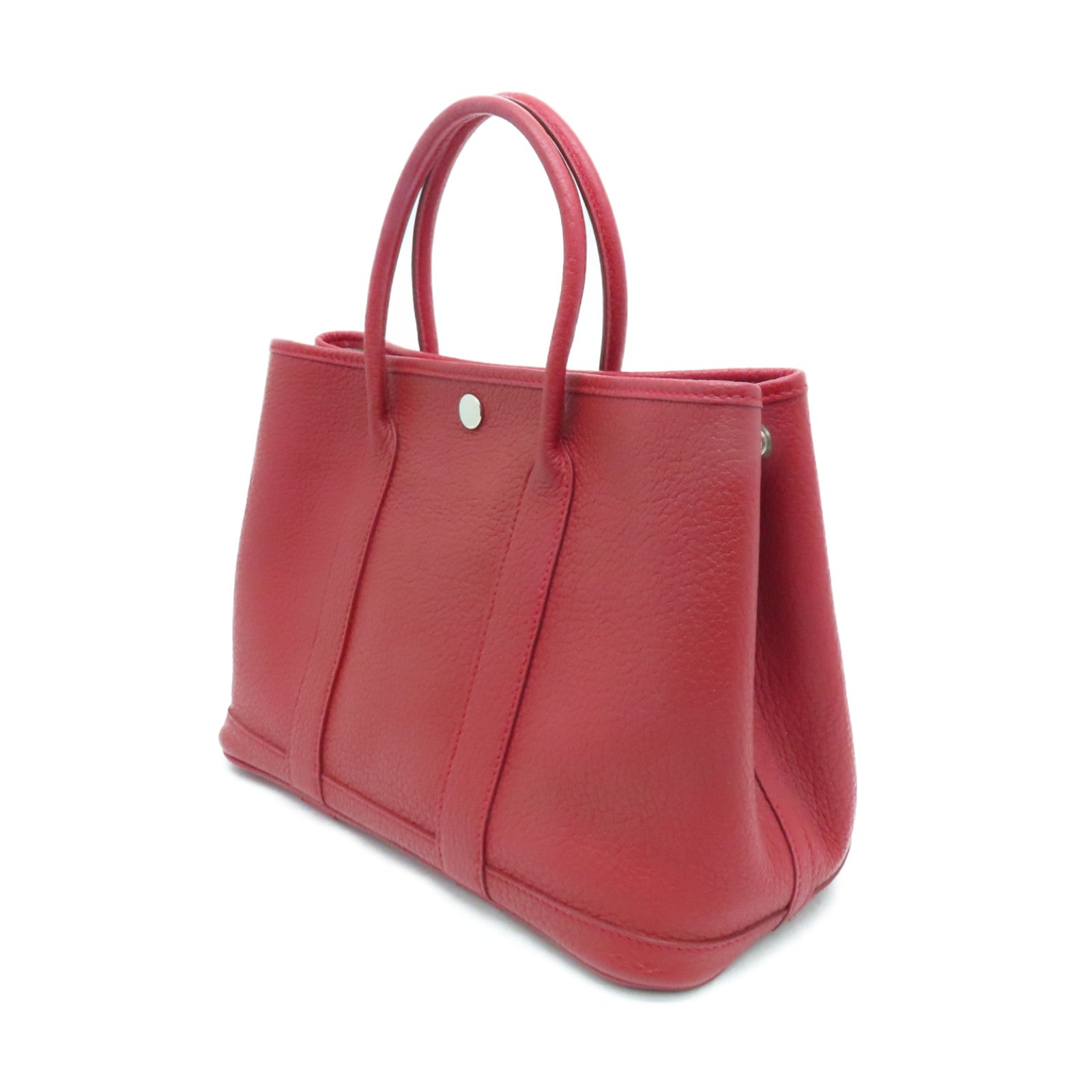 HERMES Negonda皮革Garden Party TPM银扣手挽袋Rouge Casaque红色
