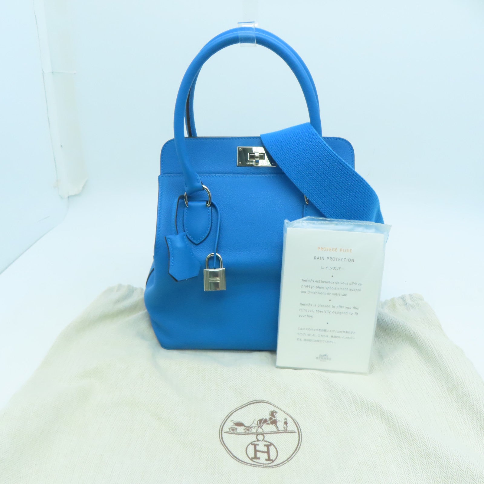 HERMES 【激減優惠】Evercolor皮革Toolbox 20 Shoulder Bag銀扣手挽肩背兩用袋藍色