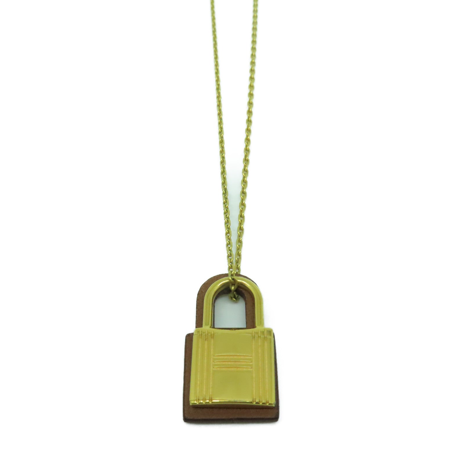 HERMES Swift皮革/金屬O'Kelly Necklace項鍊金色/啡色