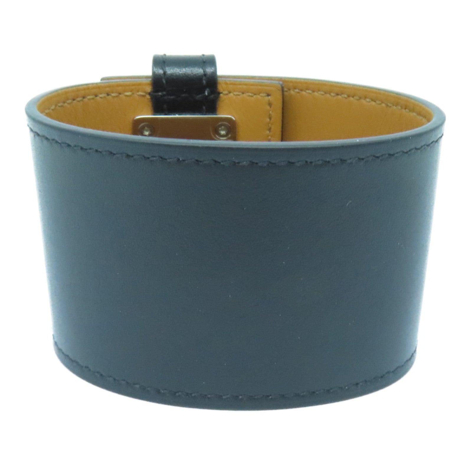 HERMES Box Calf皮革Cuir Izy Bracele银扣手链黑色