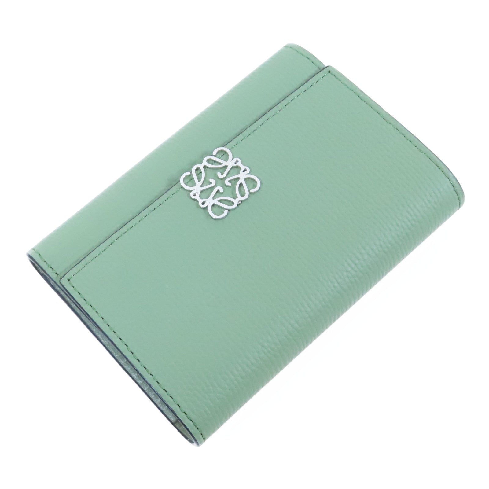 LOEWE 牛皮皮革Wallet銀扣錢包淺綠色