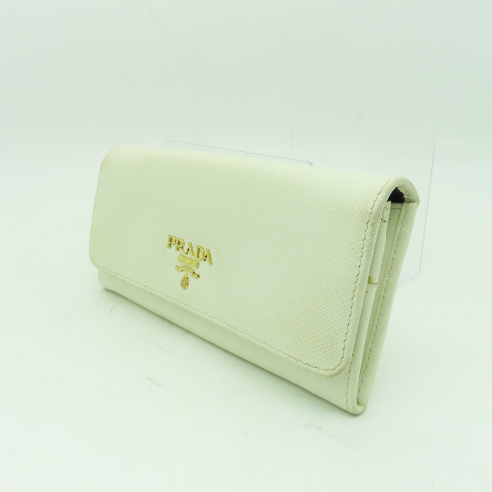 PRADA 牛皮皮革Long Wallet金扣長錢包白色