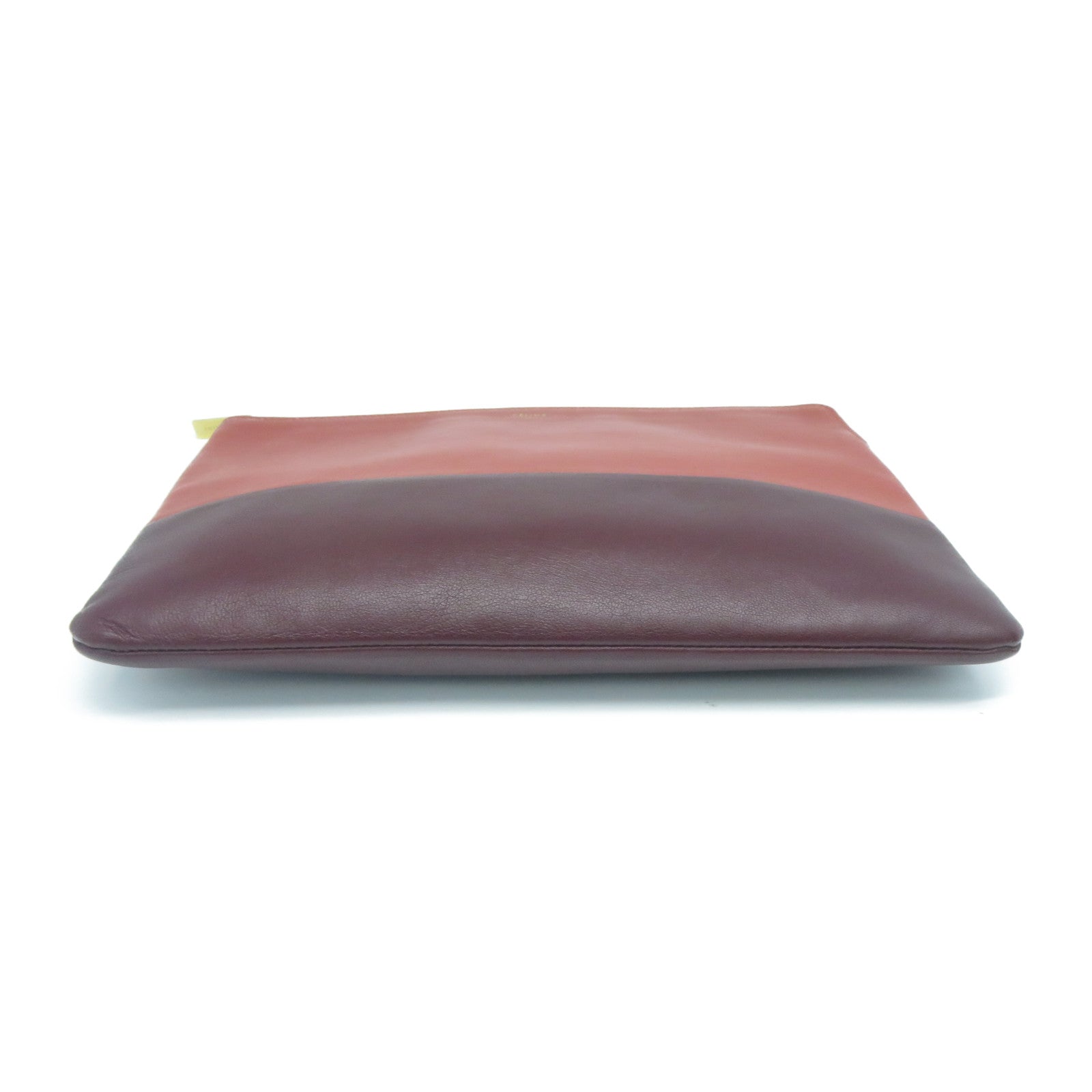 CELINE 牛皮皮革Clutch金扣手拿包紅色/啡色