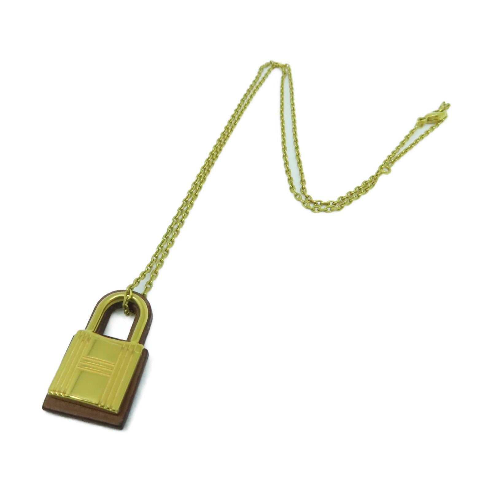 HERMES Swift皮革/金屬O'Kelly Necklace項鍊金色/啡色