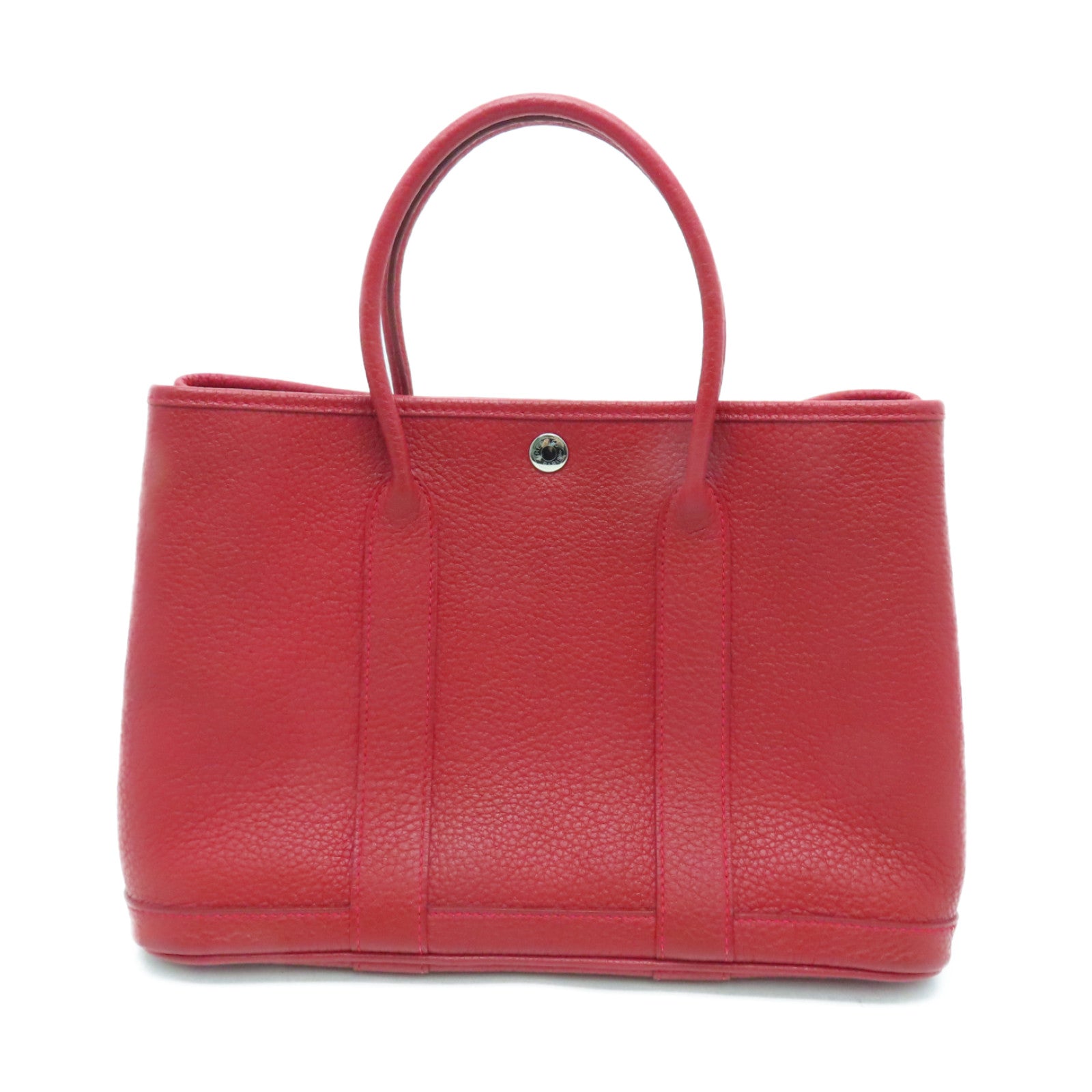 HERMES Negonda皮革Garden Party TPM银扣手挽袋Rouge Casaque红色