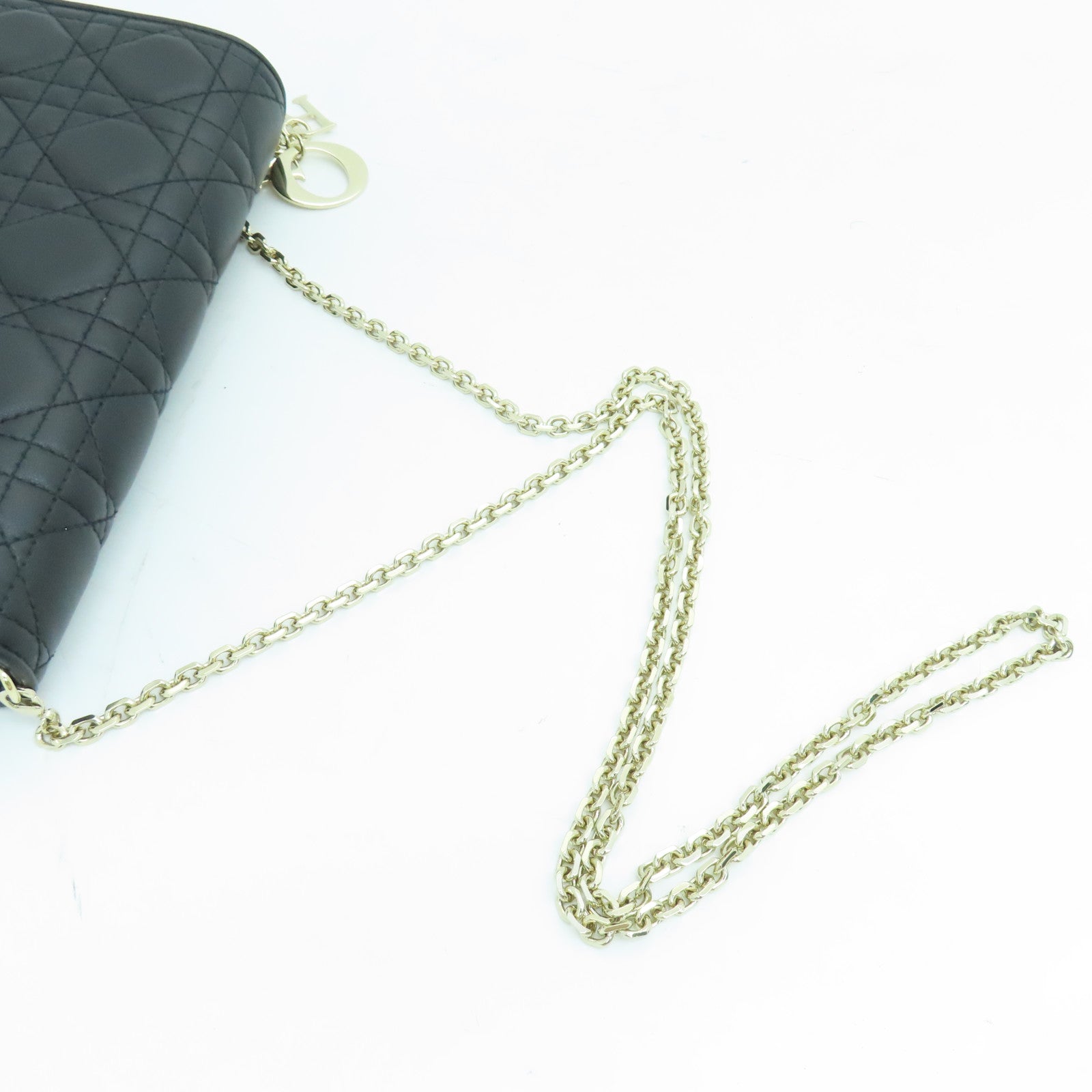 Dior 牛皮皮革Chain Shoulder銀扣鏈帶肩背袋黑色