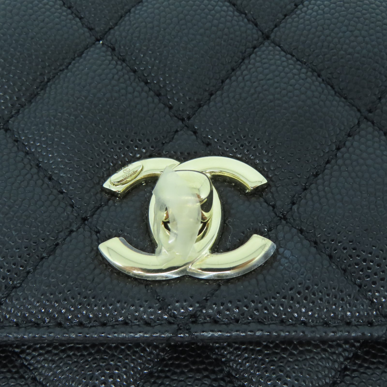 CHANEL 菱格Caviar皮革Coco Handle Mini金扣手挽肩背兩用袋黑色