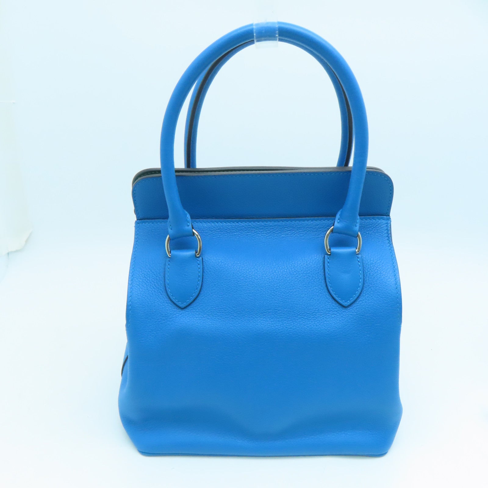 HERMES 【激減優惠】Evercolor皮革Toolbox 20 Shoulder Bag銀扣手挽肩背兩用袋藍色