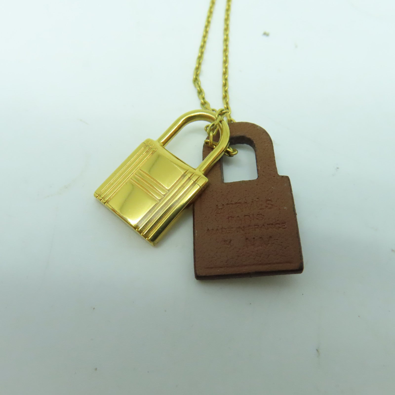 HERMES Swift皮革/金屬O'Kelly Necklace項鍊金色/啡色