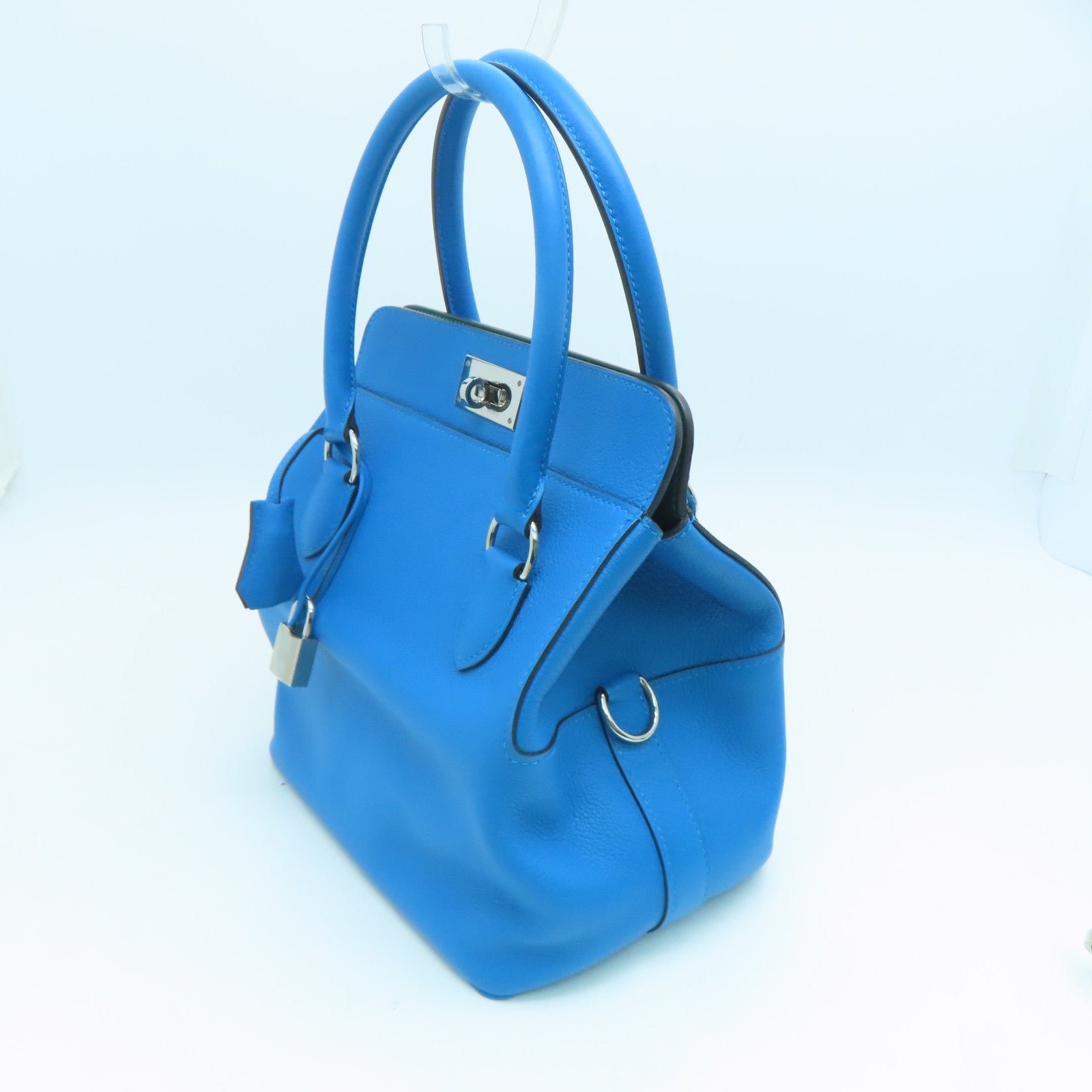 HERMES 【激減優惠】Evercolor皮革Toolbox 20 Shoulder Bag銀扣手挽肩背兩用袋藍色