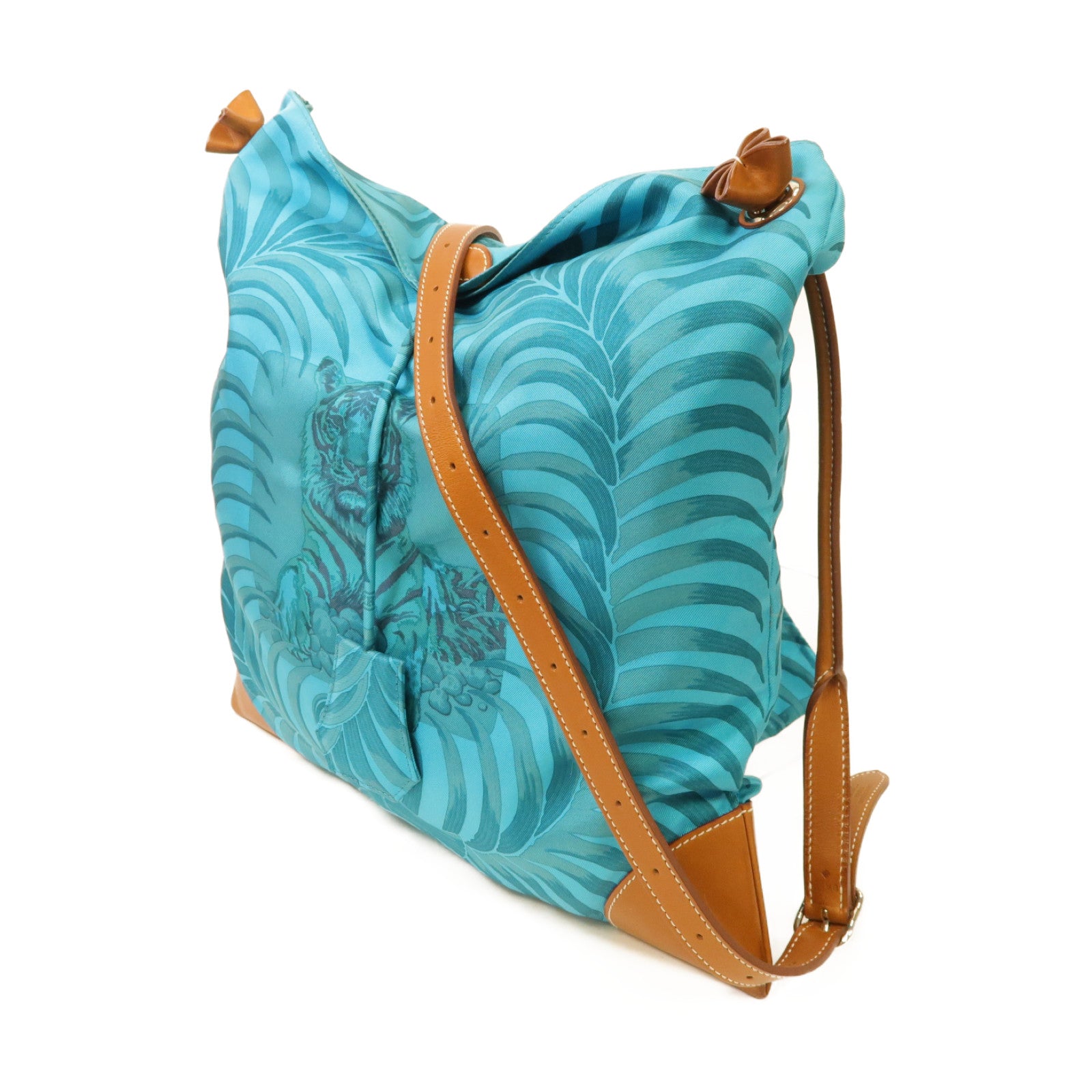 HERMES 絲質Silk City銀扣肩背袋綠色