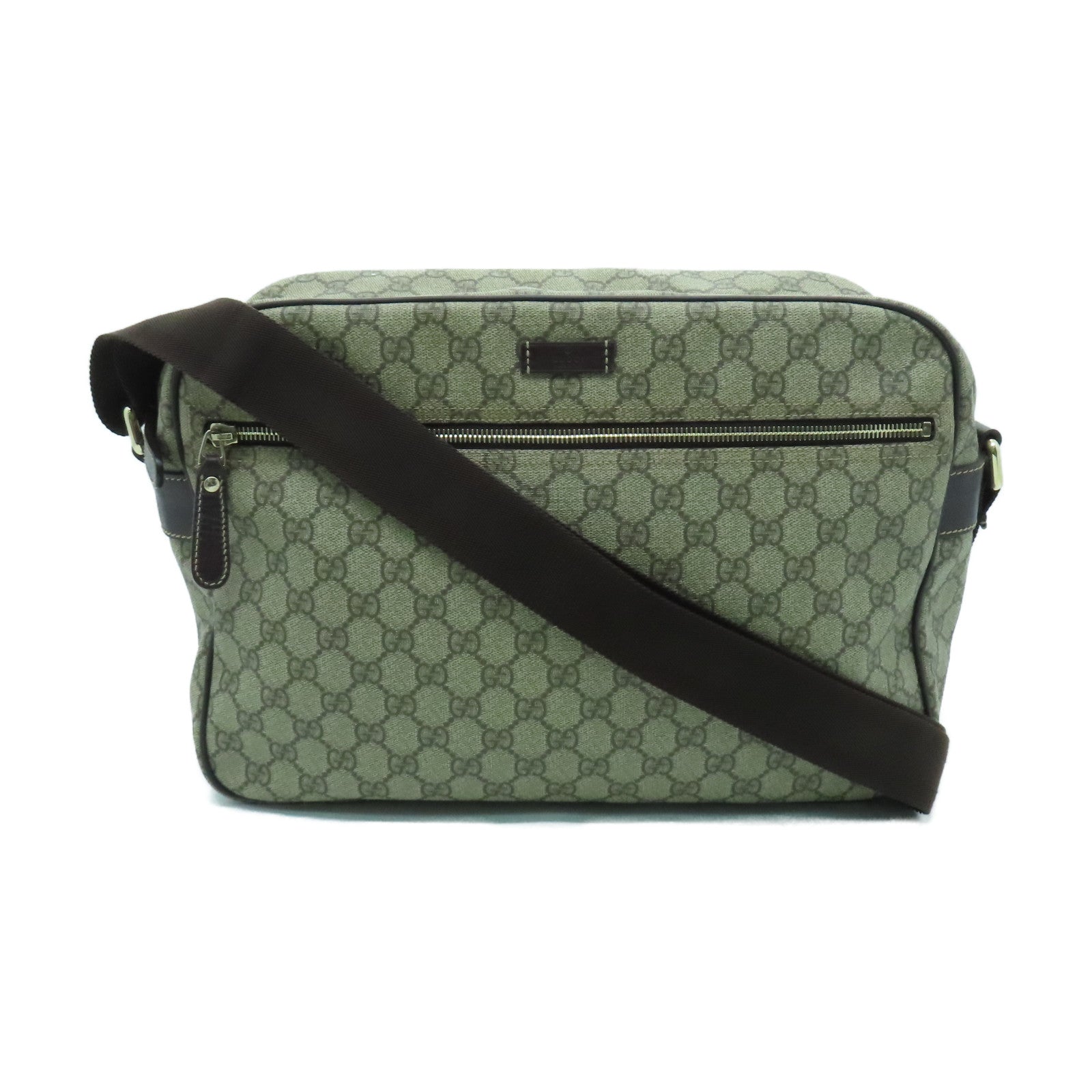 GUCCI coated canvas Shoulder Bag gold buckle shoulder bag brown