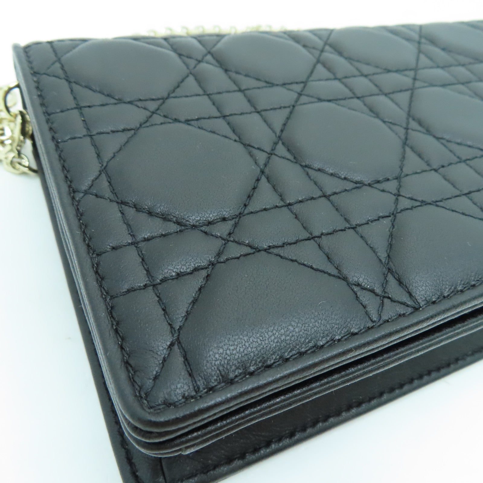Dior 牛皮皮革Chain Shoulder銀扣鏈帶肩背袋黑色