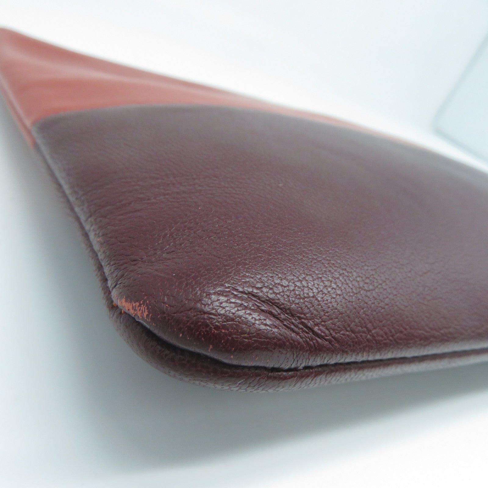 CELINE 牛皮皮革Clutch金扣手拿包紅色/啡色