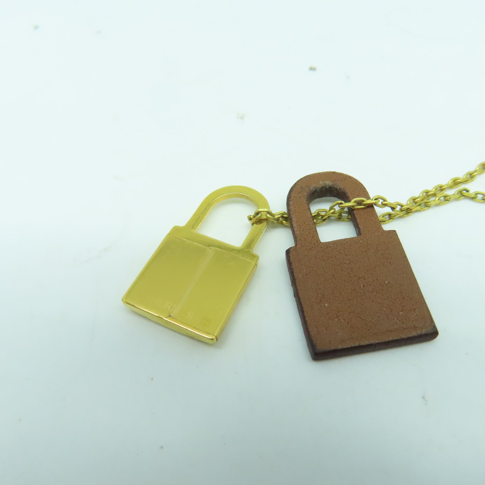 HERMES Swift皮革/金屬O'Kelly Necklace項鍊金色/啡色