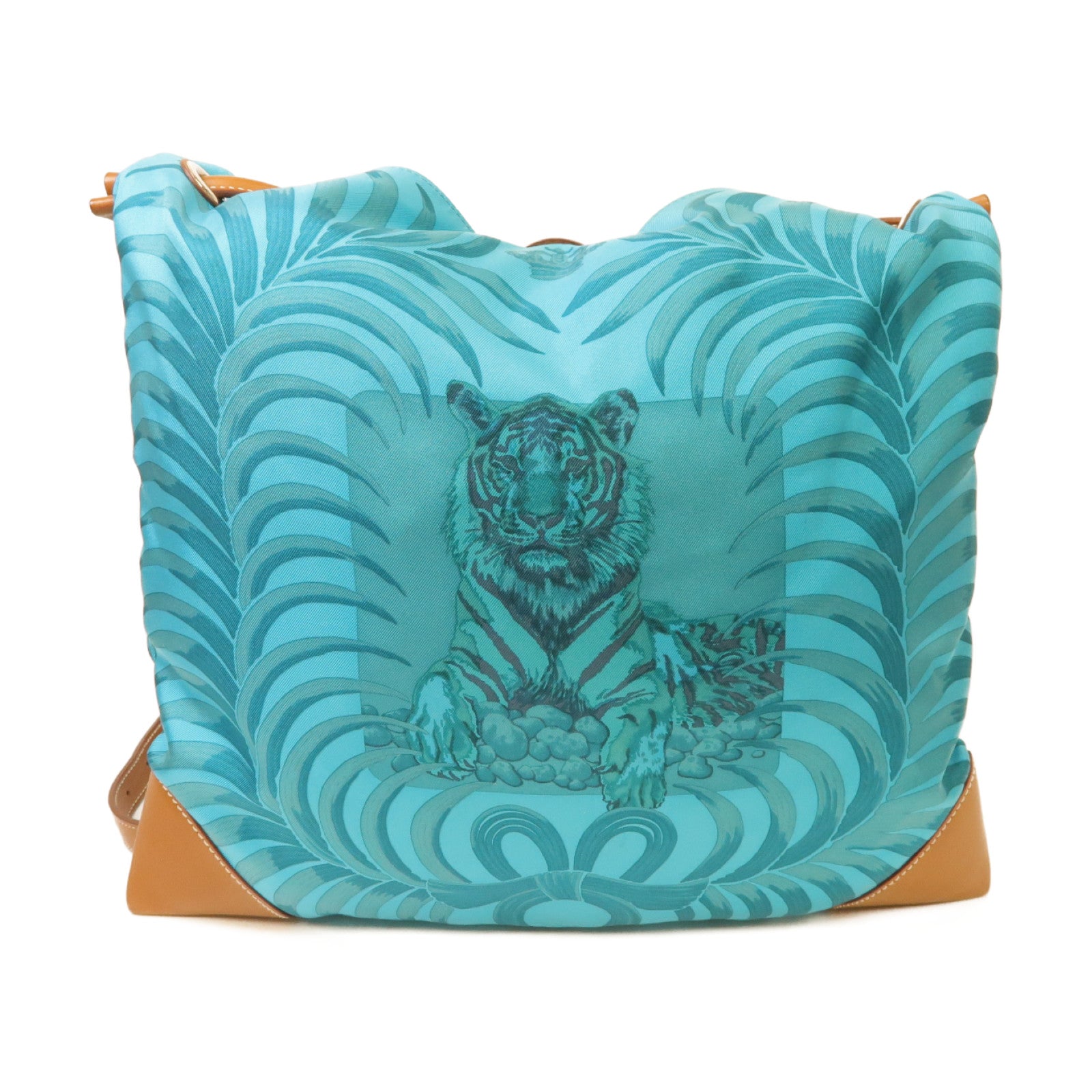 HERMES 絲質Silk City銀扣肩背袋綠色