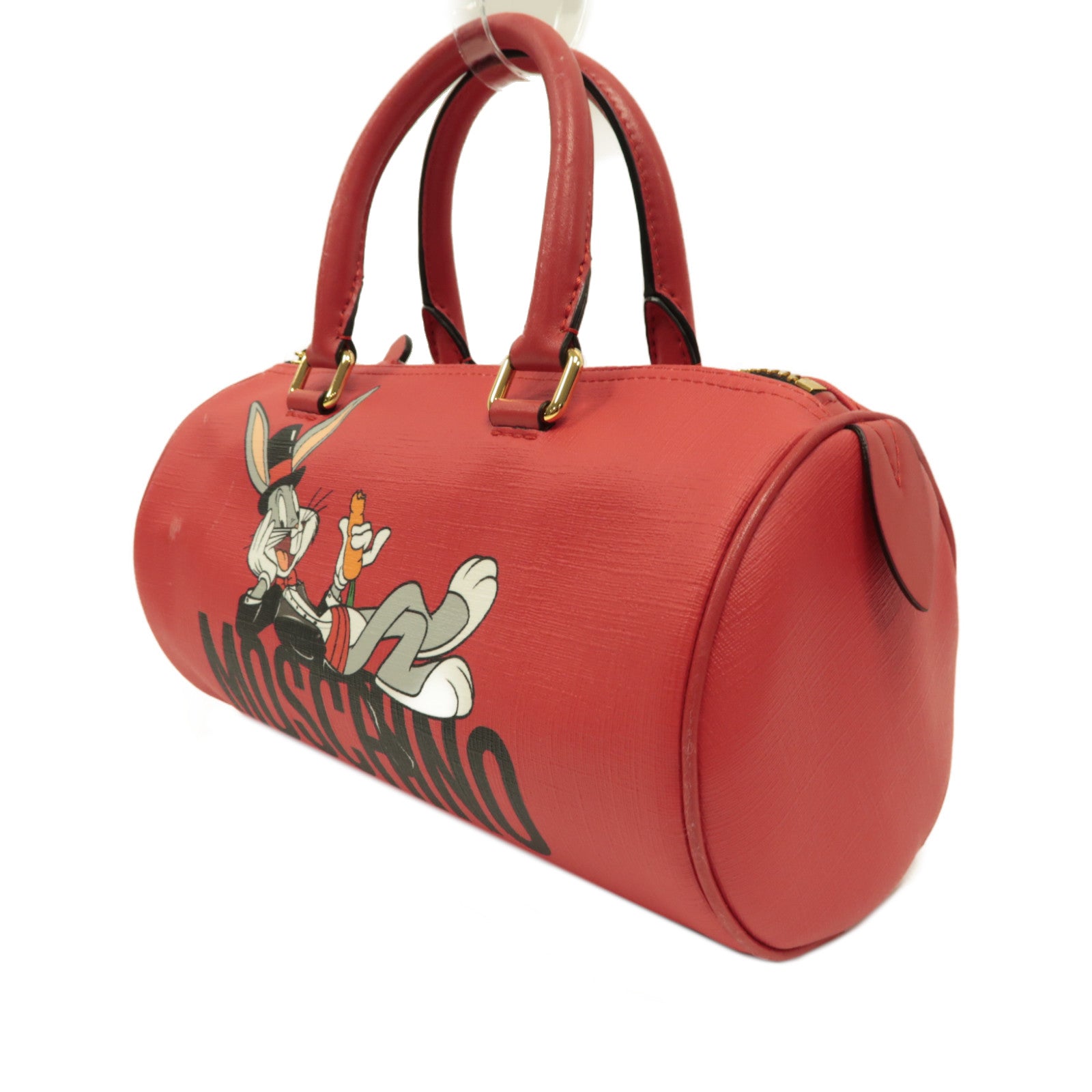 MOSCHINO 牛皮皮革Bugs Bunny Shoulder Bag金扣手挽肩背兩用袋紅色