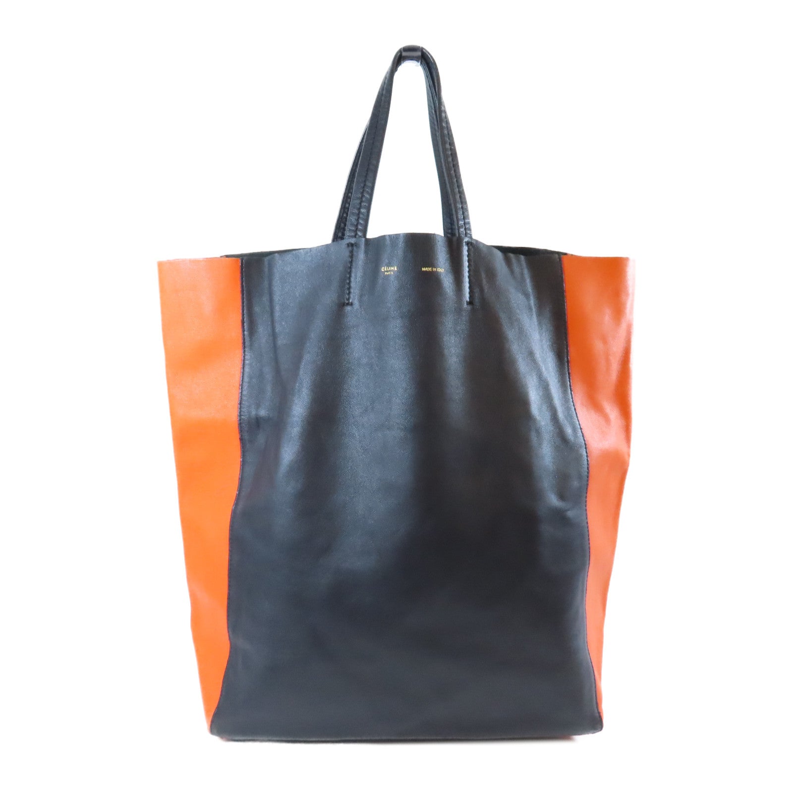 CELINE 羊皮皮革Cabas Tote金扣手挽袋黑色/橙色