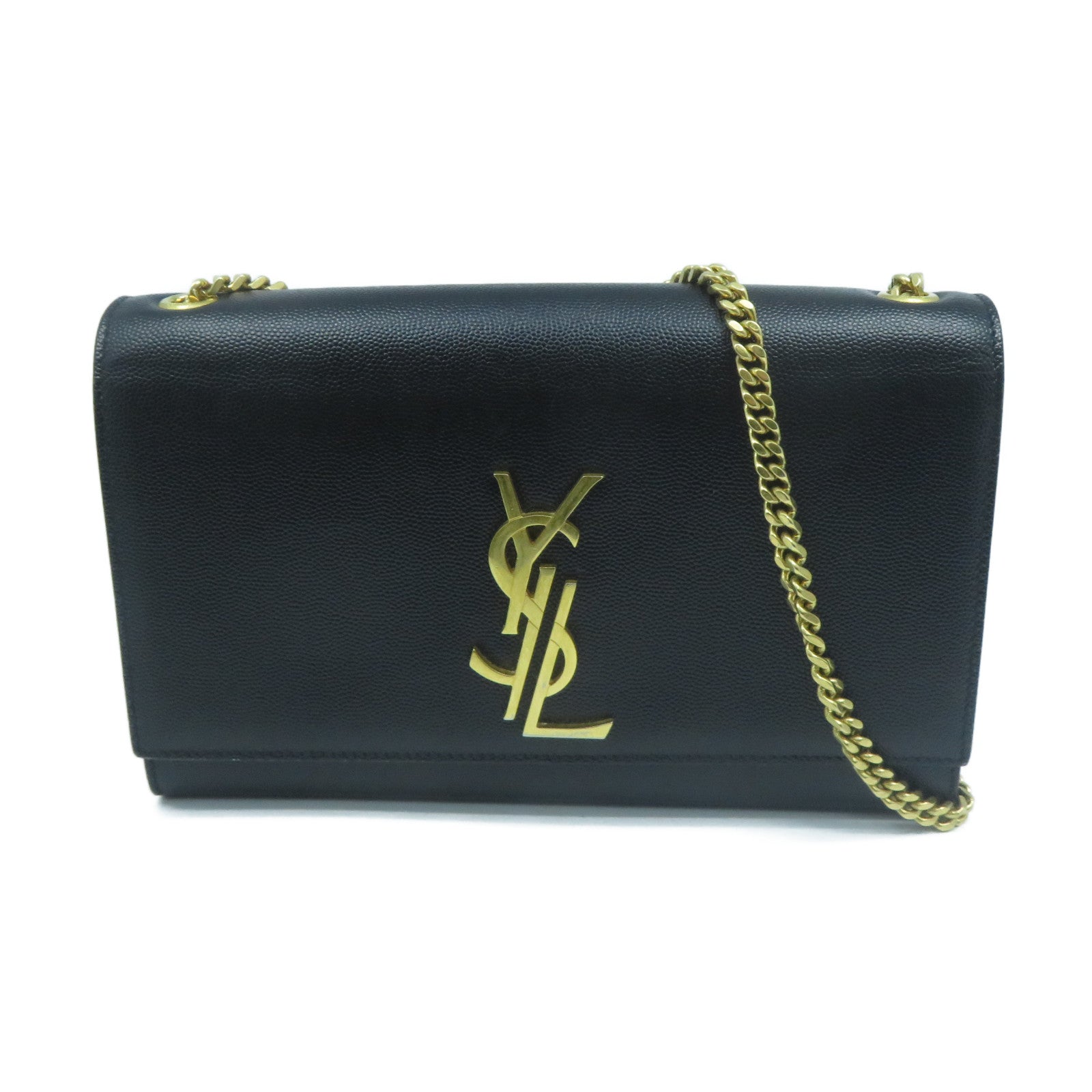SAINT LAURENT 牛皮皮革Chain Shoulder金扣鏈帶肩背袋黑色